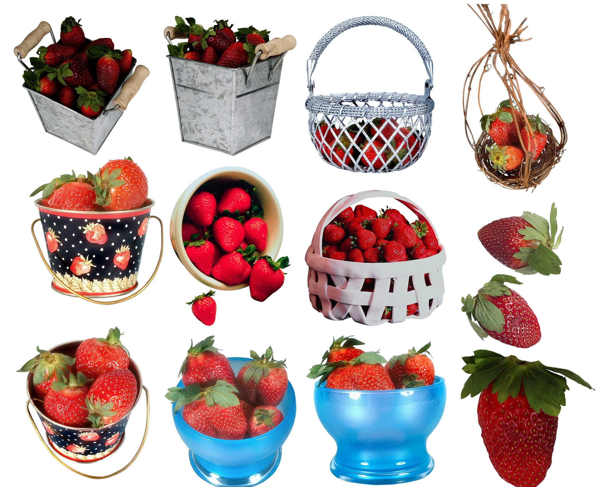 Strawberries in various containers and loose HD Wallpaper
