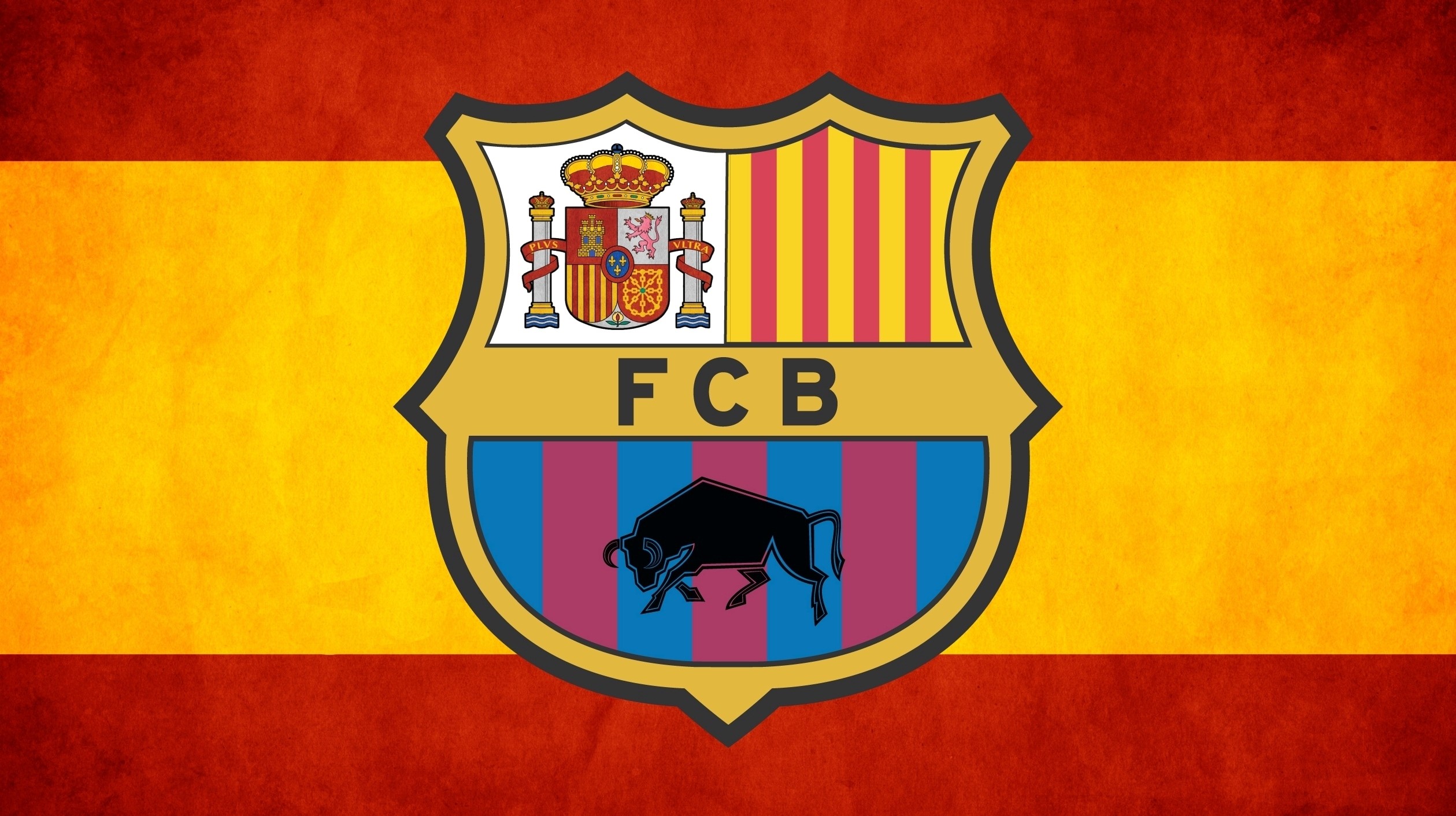 FC Barcelona logo on Spanish flag background HD Wallpaper