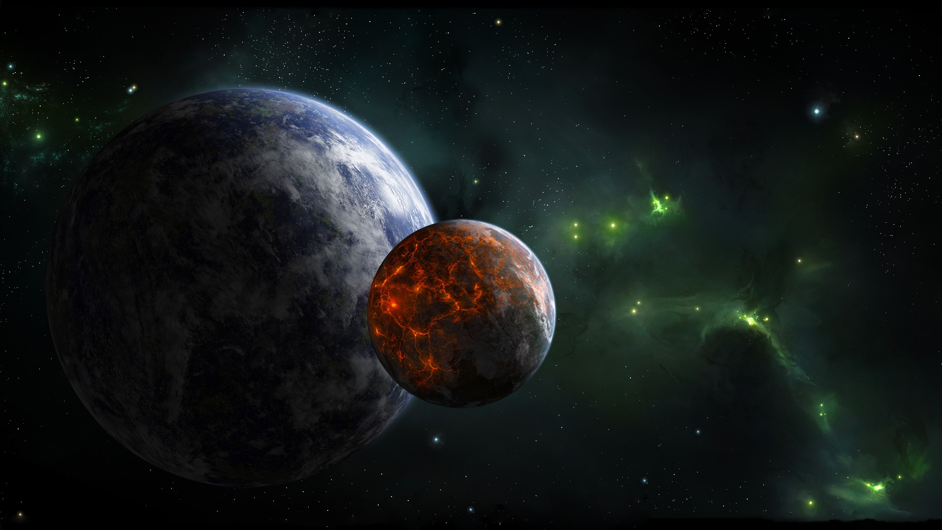 Two planets in space with nebula HD Wallpaper