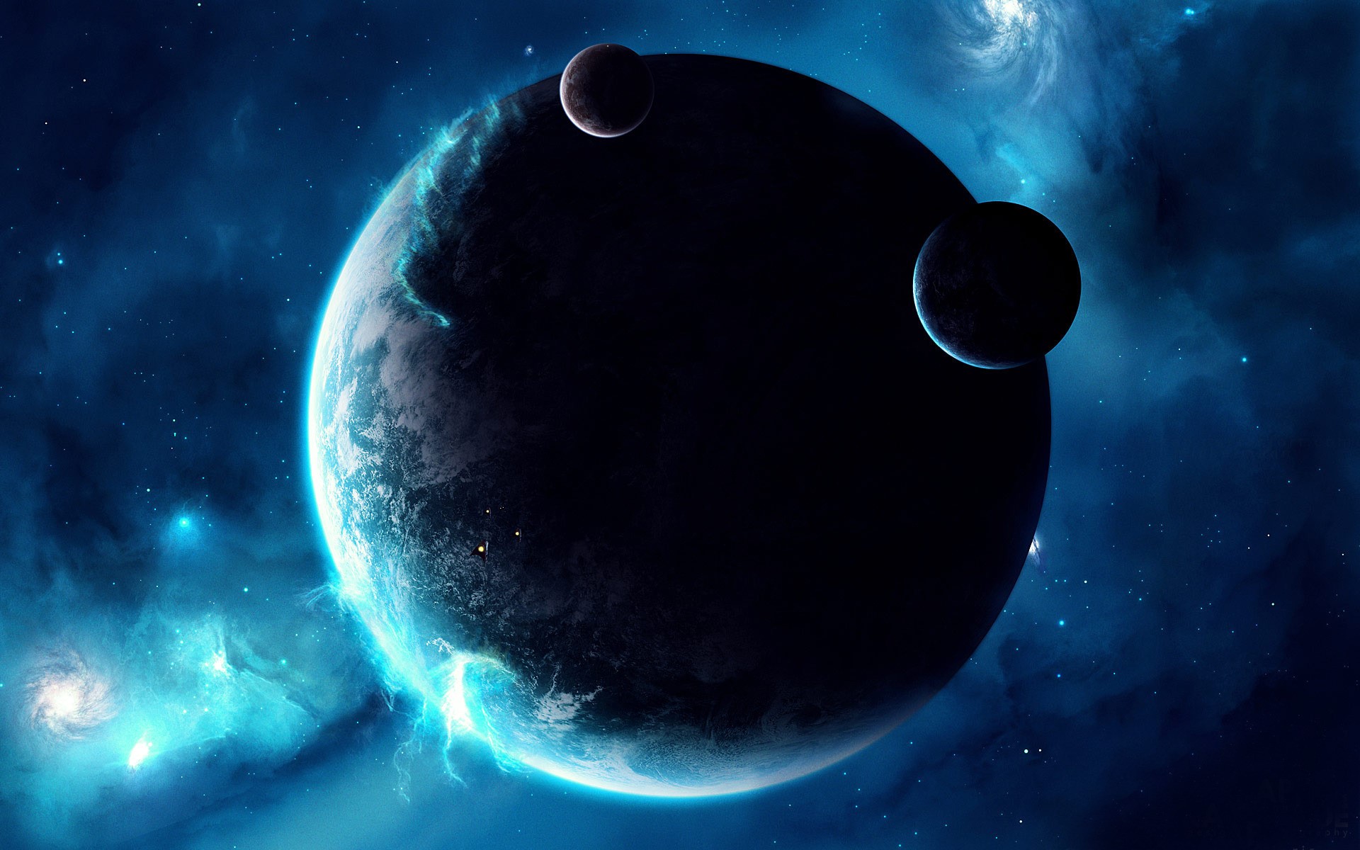 Planets in deep space with nebulae HD Wallpaper