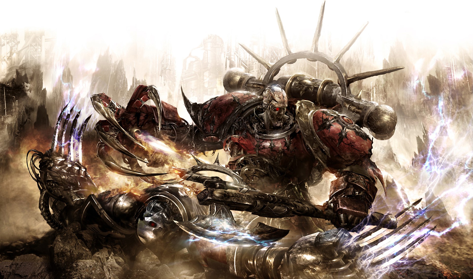 Chaos Space Marine fighting a Necron in Warhammer 40000 HD Wallpaper