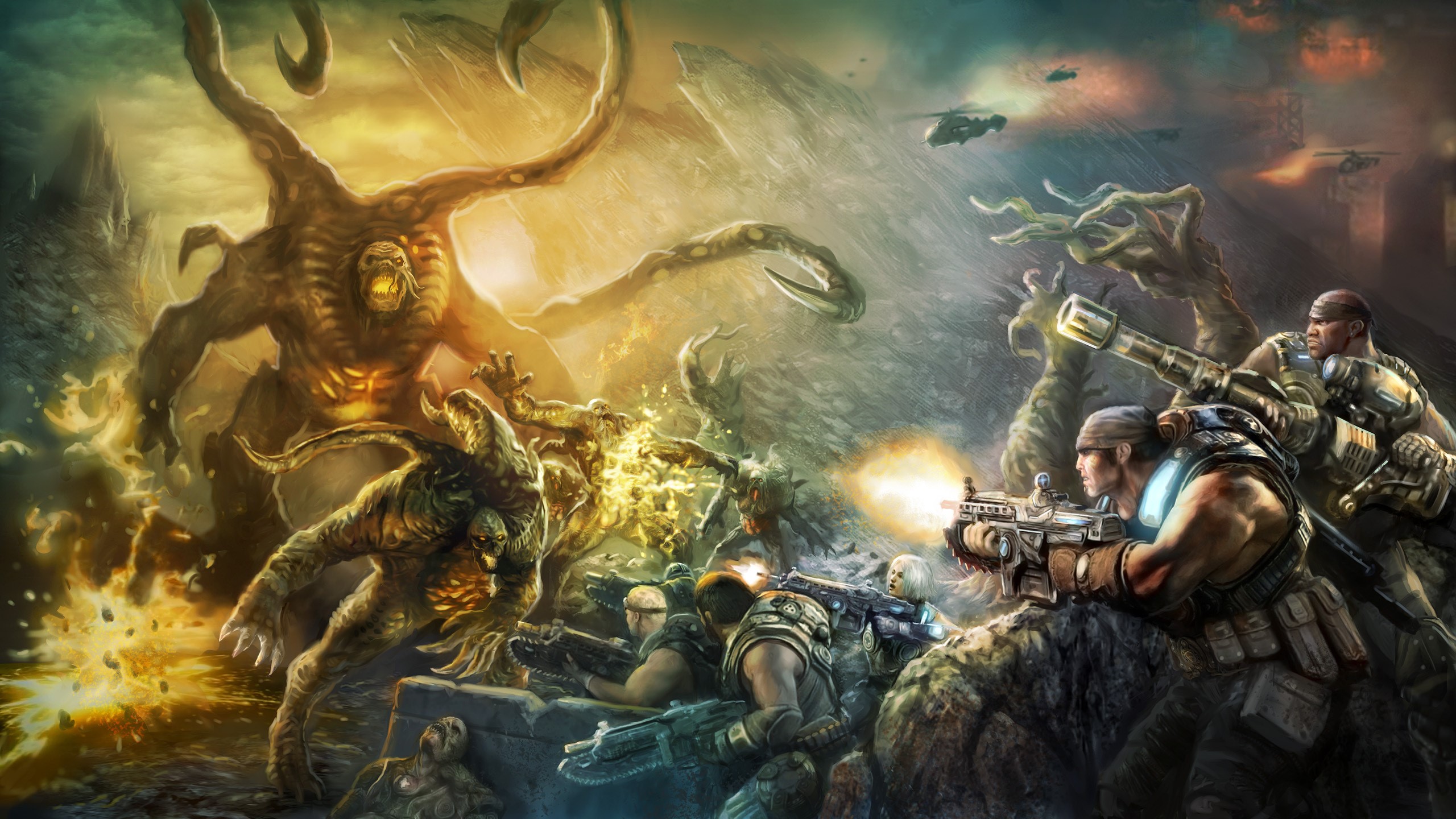 Gears of War Locust vs COG soldiers battle HD Wallpaper
