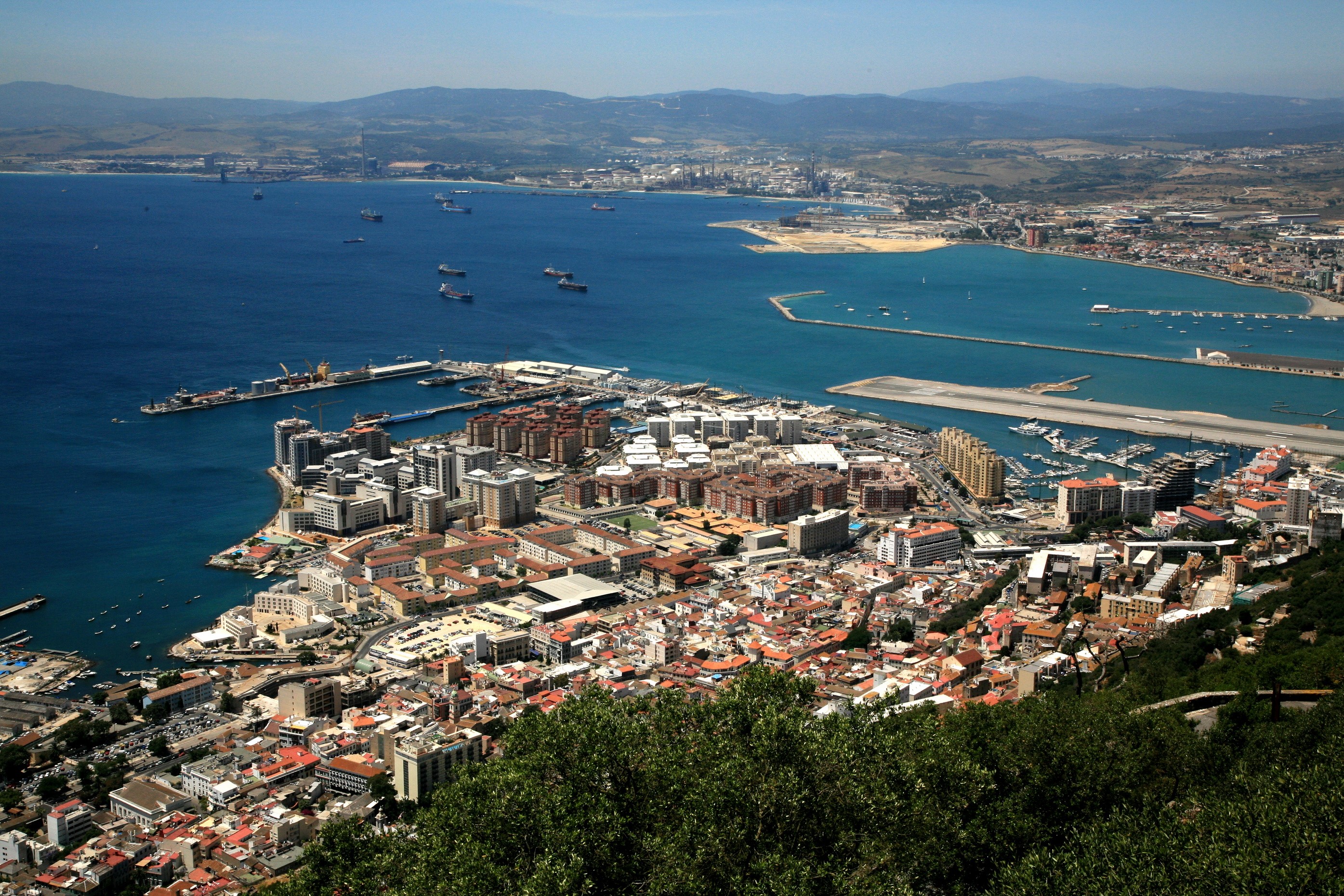 Gibraltar aerial view with harbor and mountains HD Wallpaper