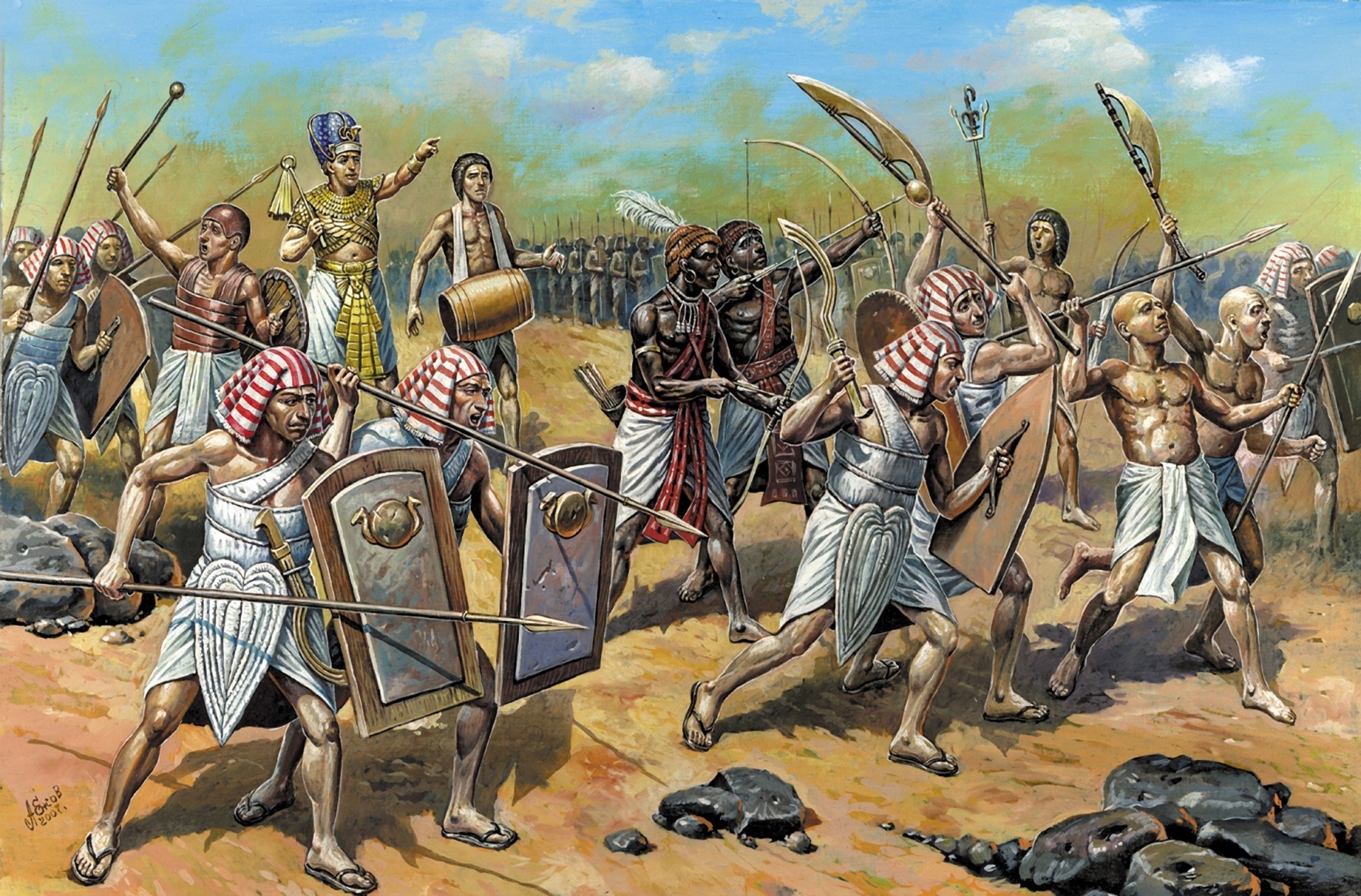 Ancient Egyptian soldiers in battle formation HD Wallpaper