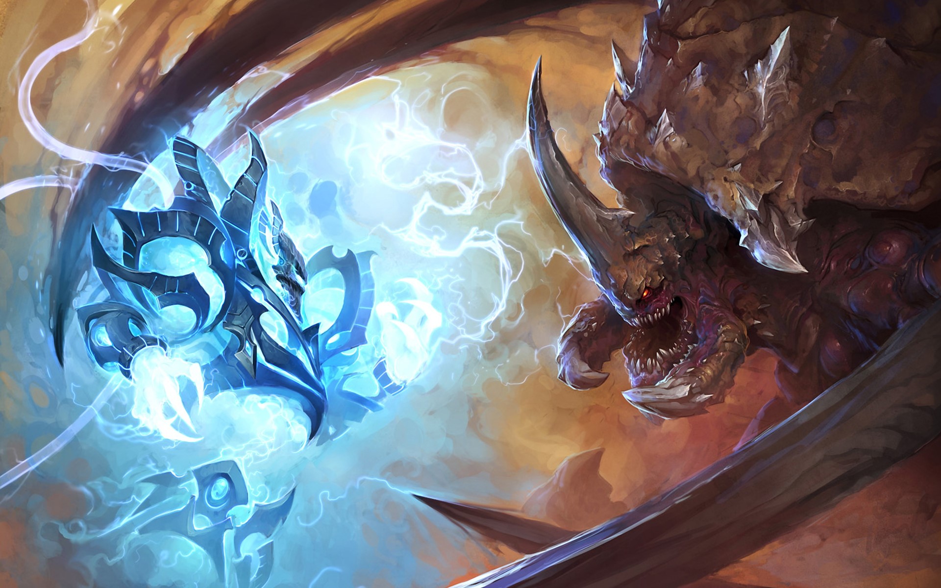 StarCraft: Zerg creature and Protoss unit clash HD Wallpaper