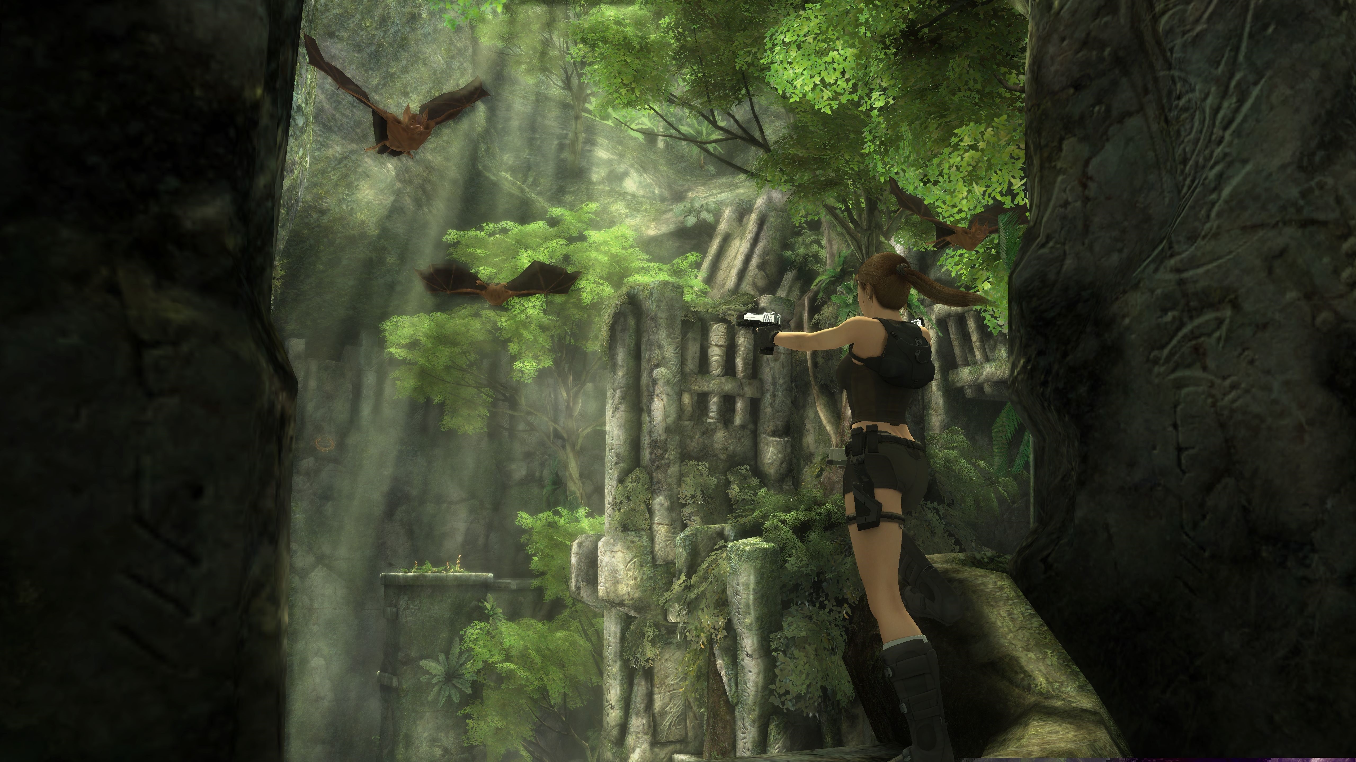 Lara Croft from Tomb Raider in a jungle ruin HD Wallpaper