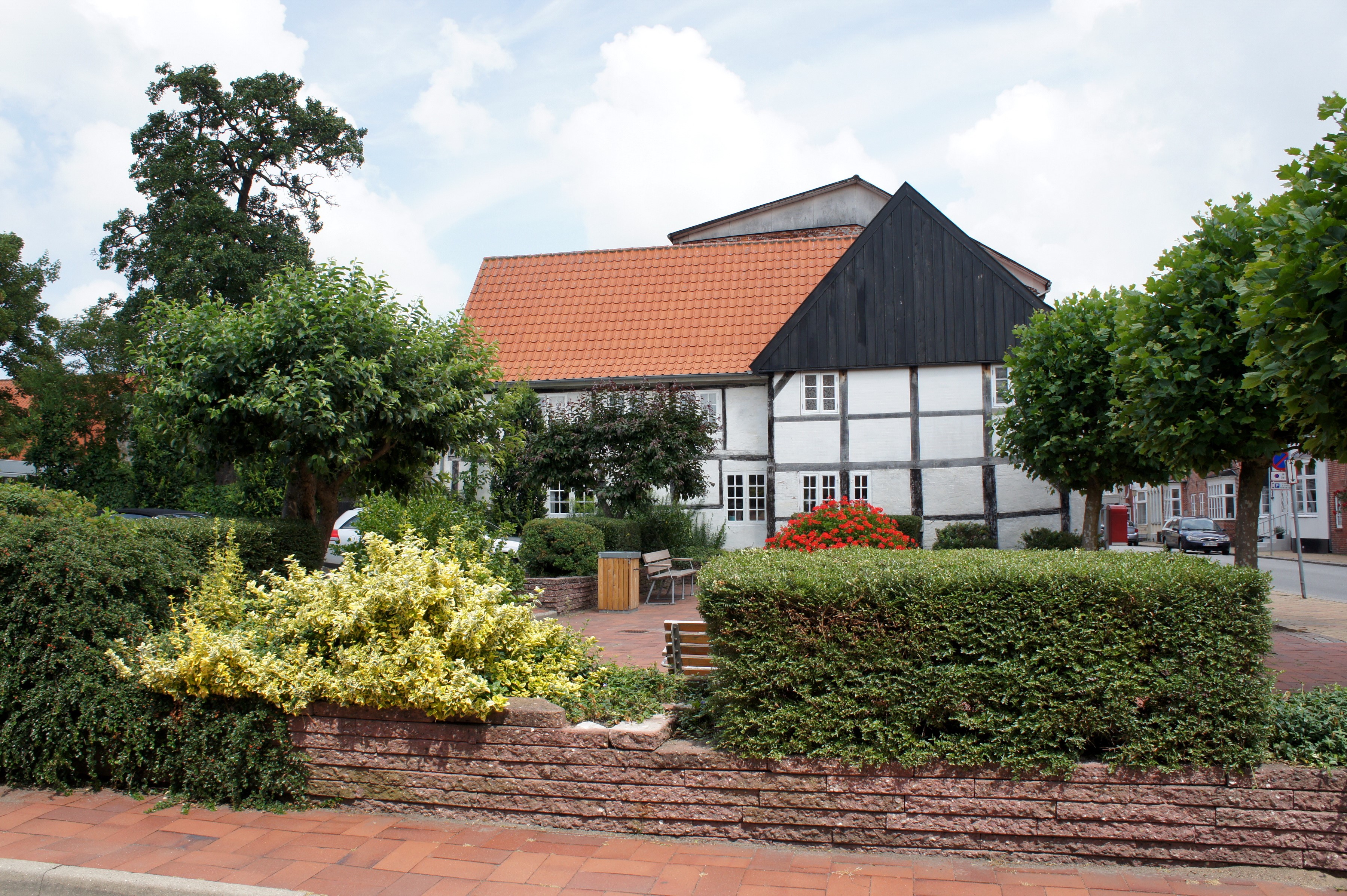 Half-timbered house with garden in Denmark HD Wallpaper
