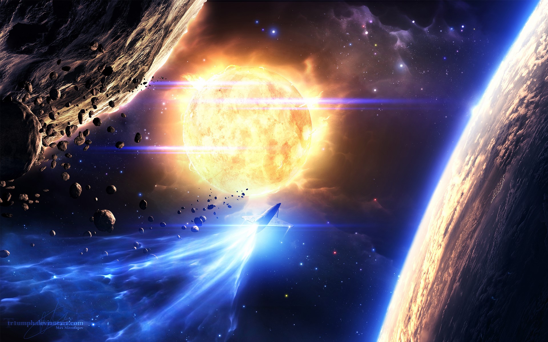 Sun, Planets, and Asteroids in Space HD Wallpaper