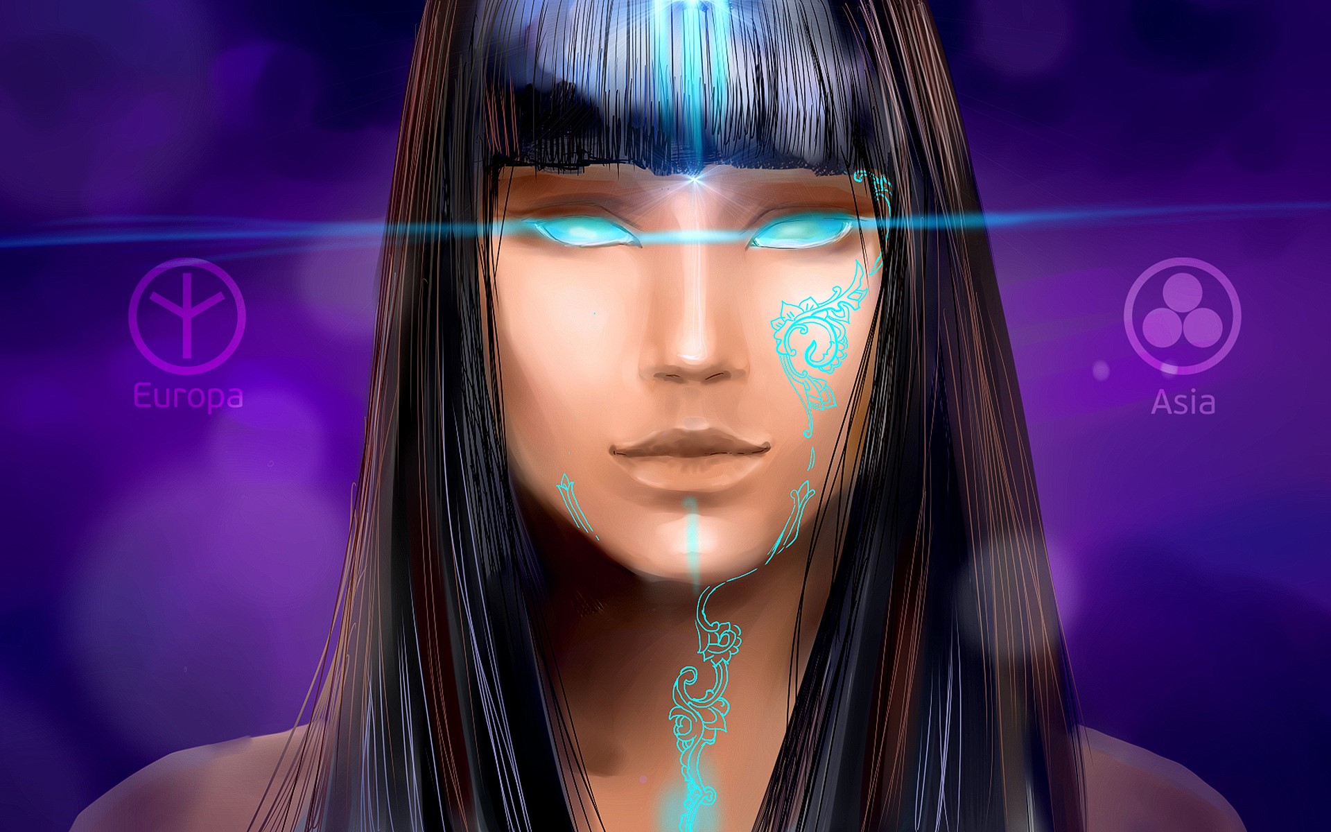 Woman with glowing eyes and futuristic markings HD Wallpaper