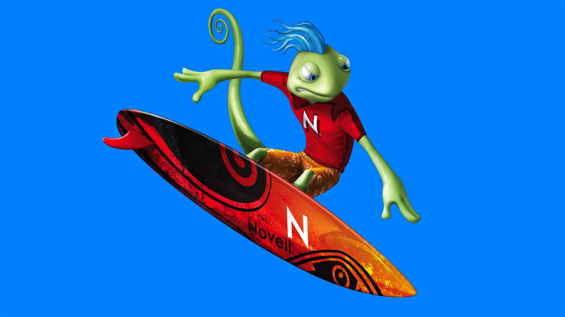 Novell chameleon surfing on a surfboard HD Wallpaper