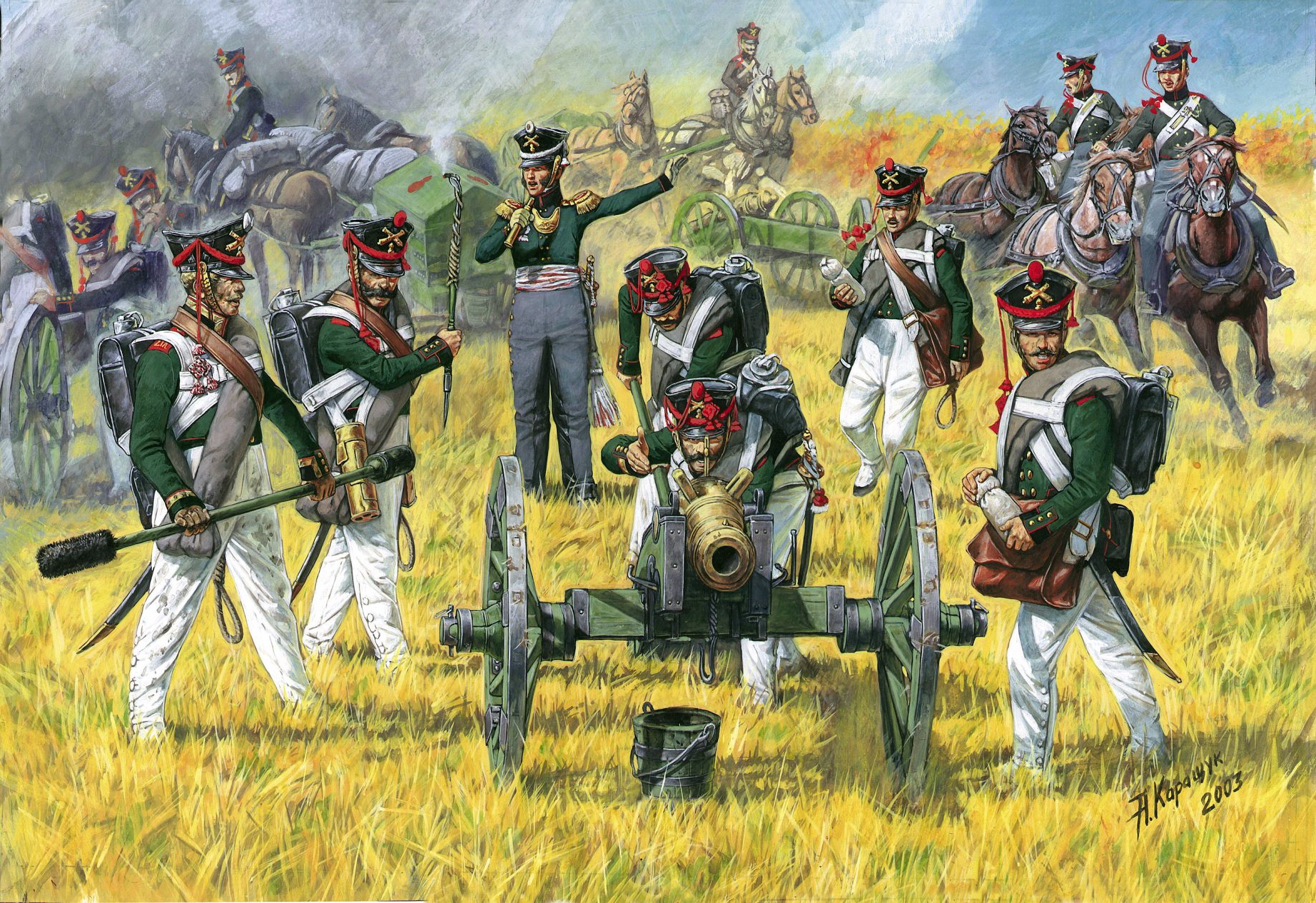 Soldiers operating artillery in a field HD Wallpaper