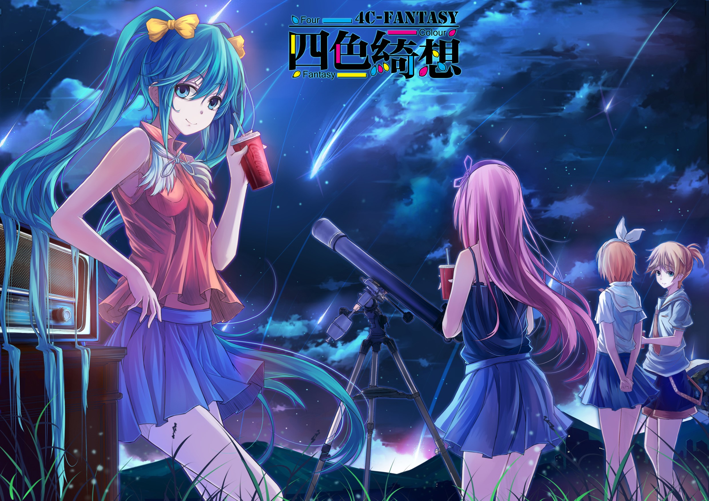 Hatsune Miku and friends watching shooting stars HD Wallpaper