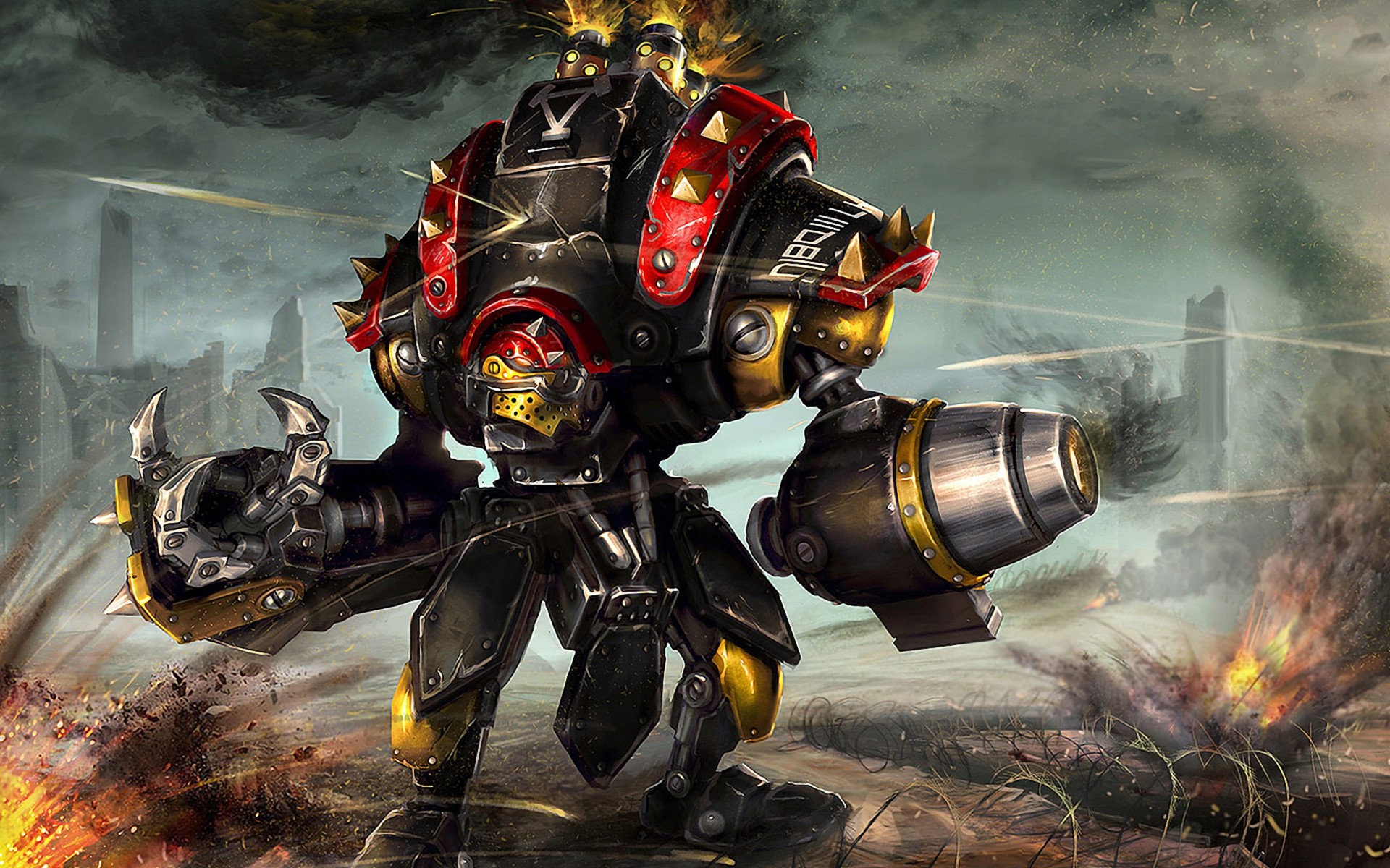 War Machine Robot in a Destroyed City HD Wallpaper
