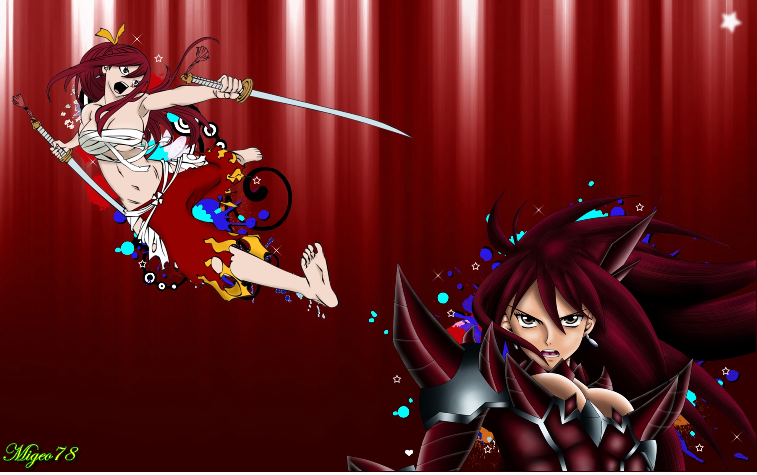 Erza Scarlet from Fairy Tail fighting HD Wallpaper