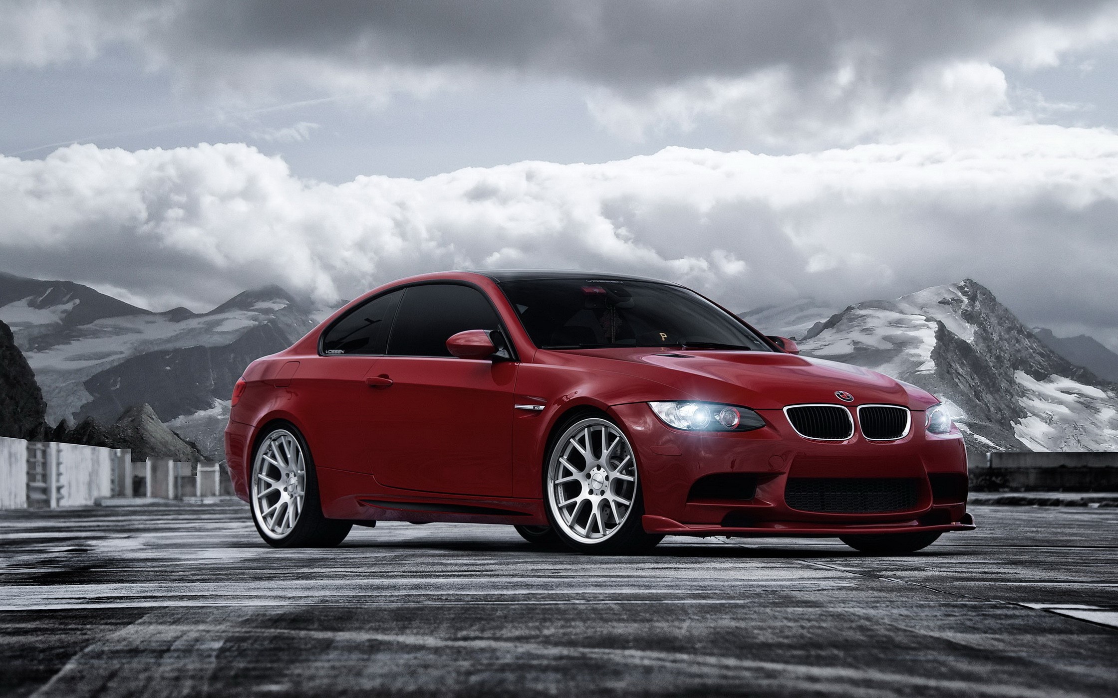 Red BMW M3 Coupe on Mountain Road HD Wallpaper