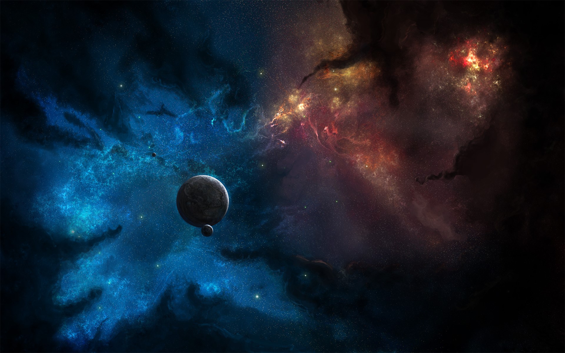 Planets in a colorful nebula HD Wallpaper