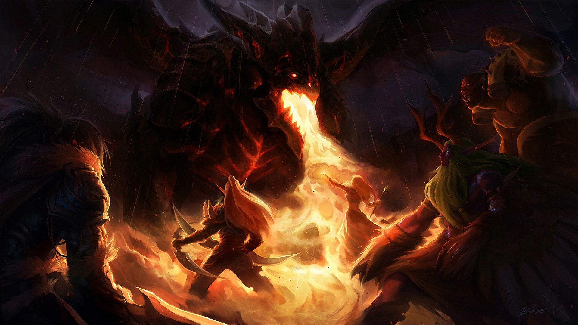 Dragon fighting heroes in World of WarCraft HD Wallpaper