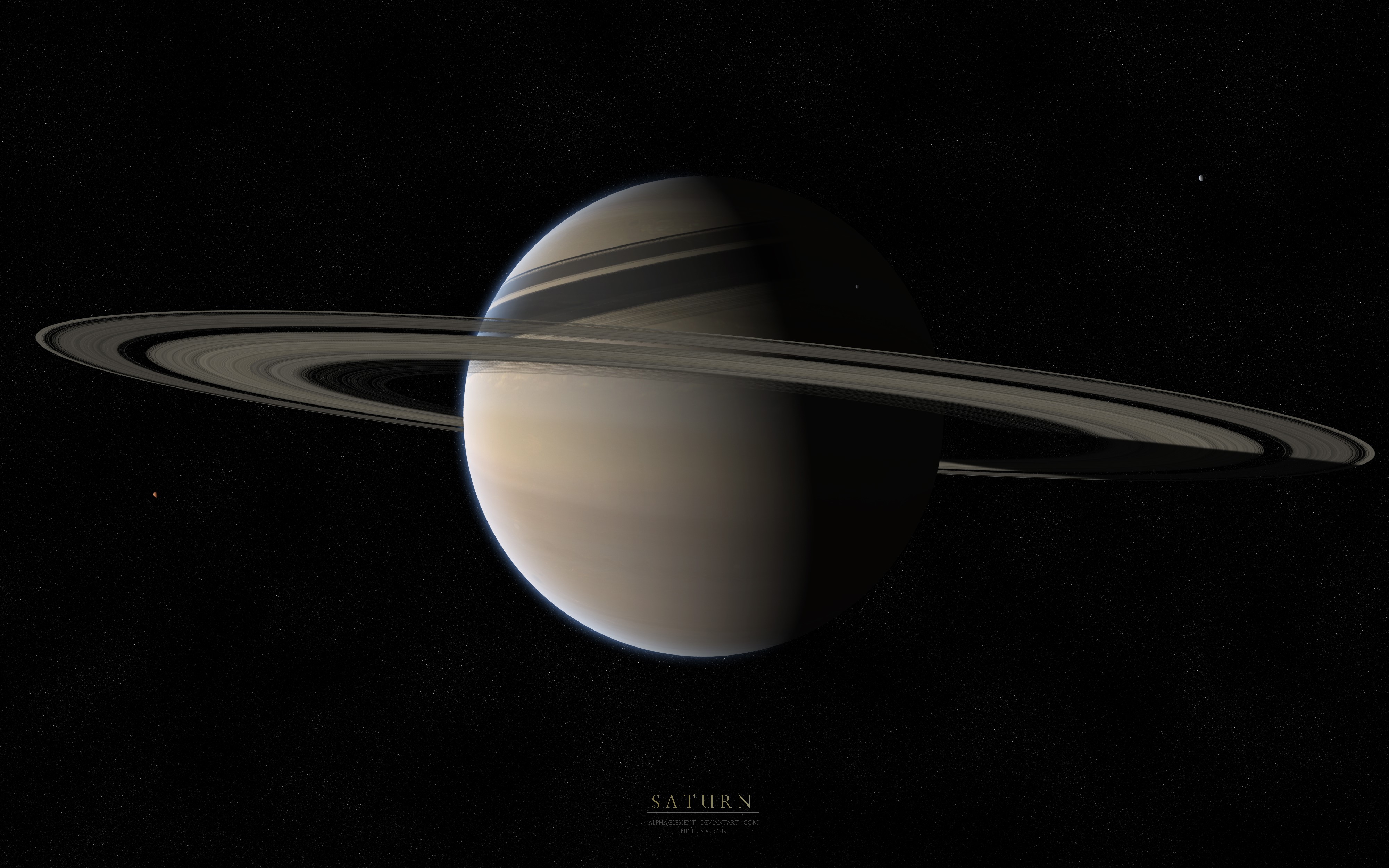 Saturn with its rings and moons HD Wallpaper