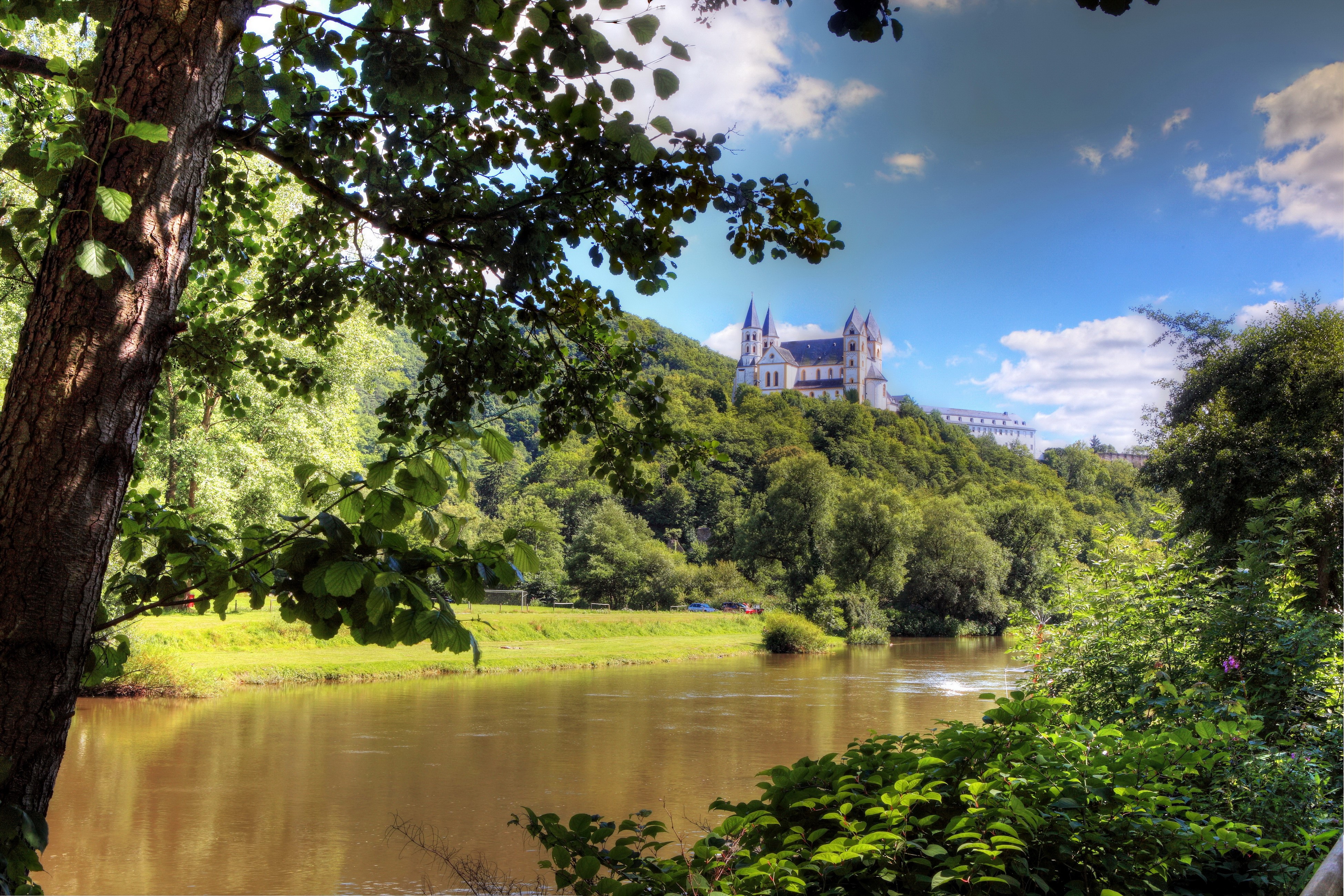 Germany landscape with river and castle HD Wallpaper