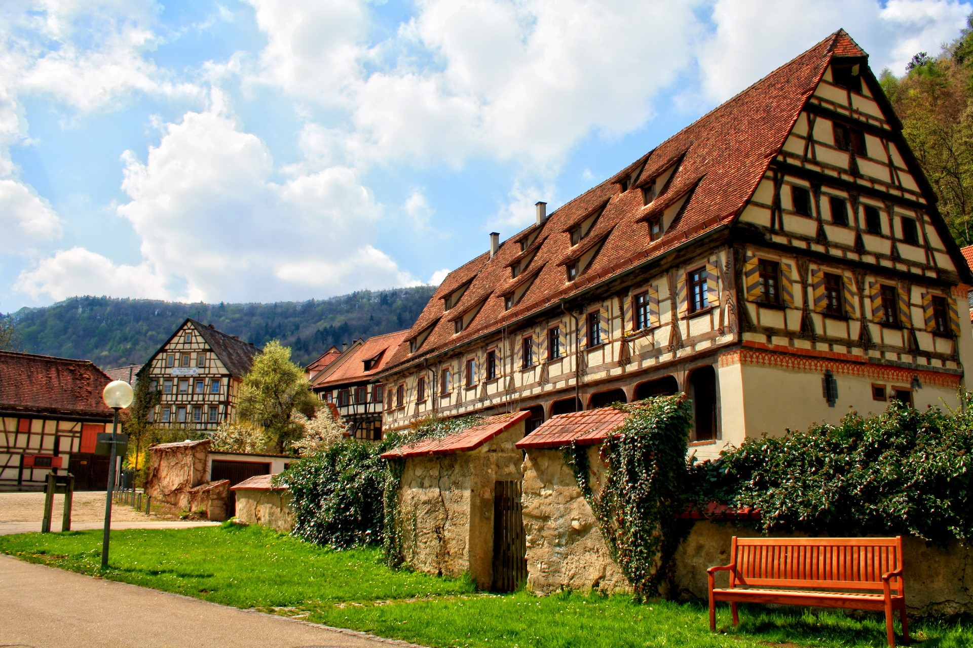 Half-timbered houses in a German village HD Wallpaper