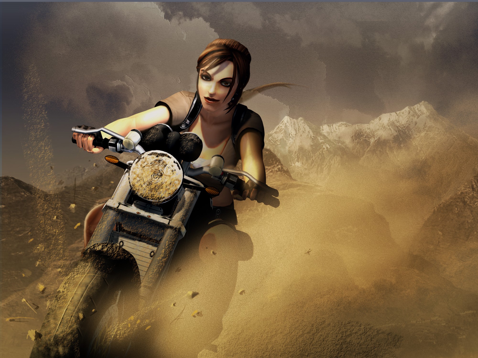 Lara Croft from Tomb Raider riding a motorcycle HD Wallpaper