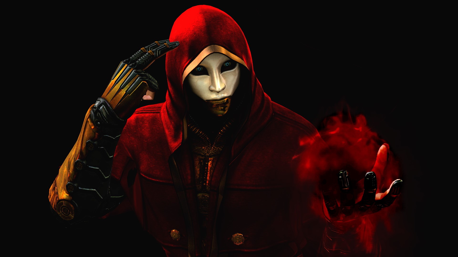 Ninja with red hood and mask casting dark magic HD Wallpaper