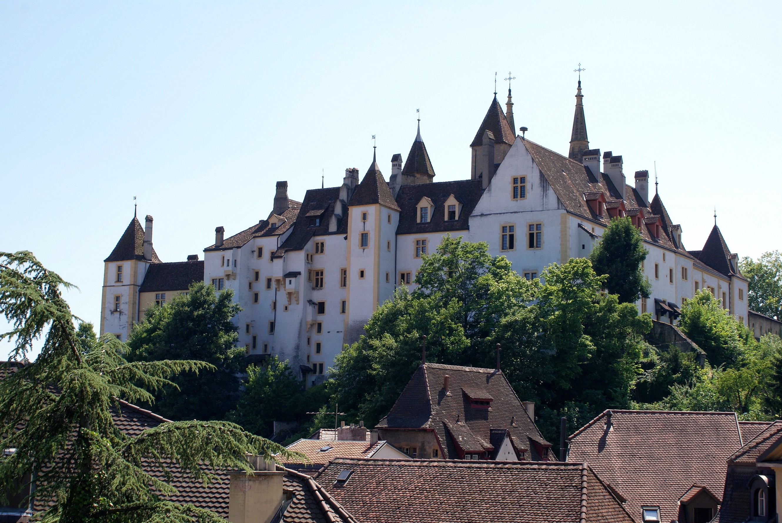 Chillon Castle on a hill in Switzerland HD Wallpaper