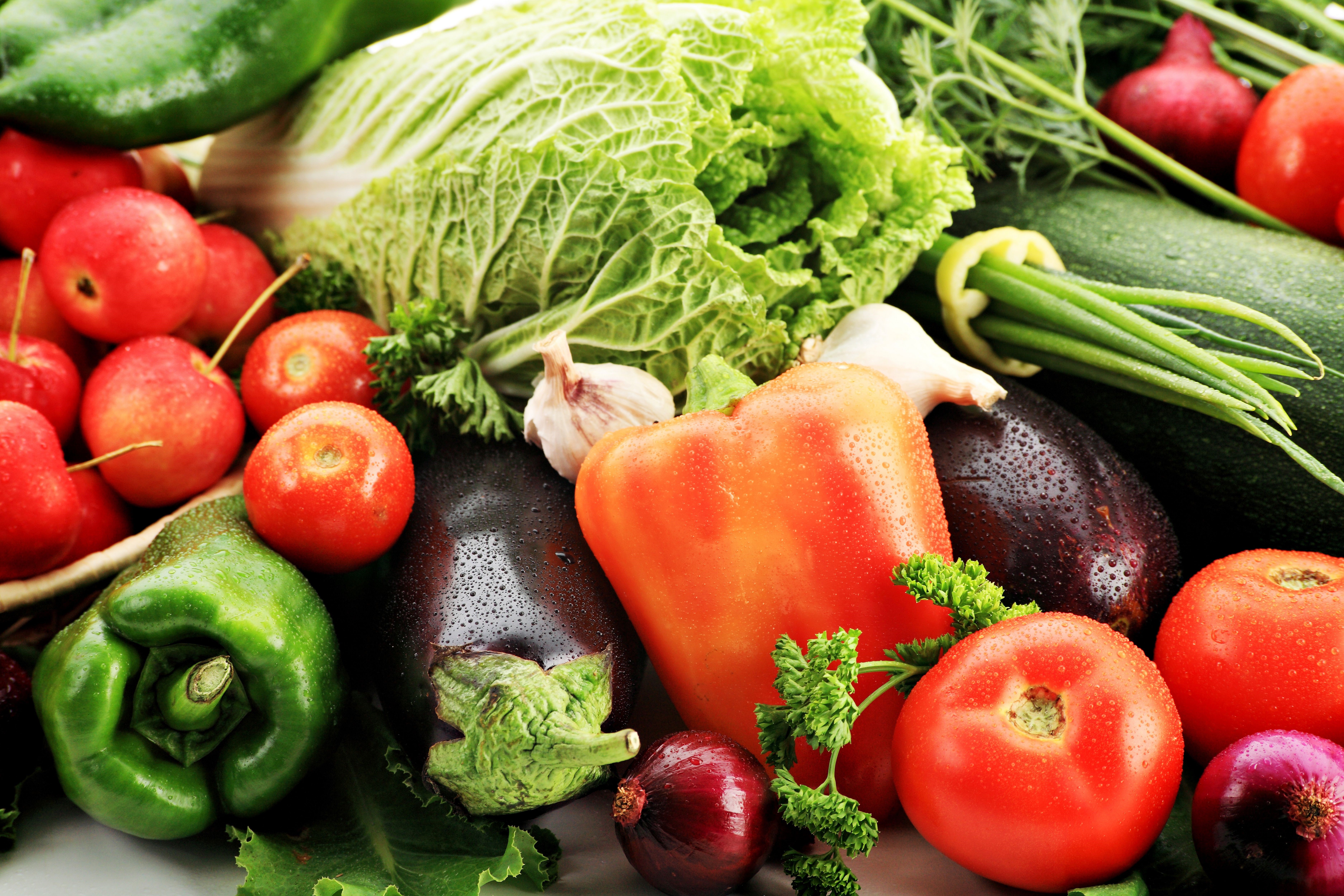 Assortment of fresh vegetables and fruits HD Wallpaper