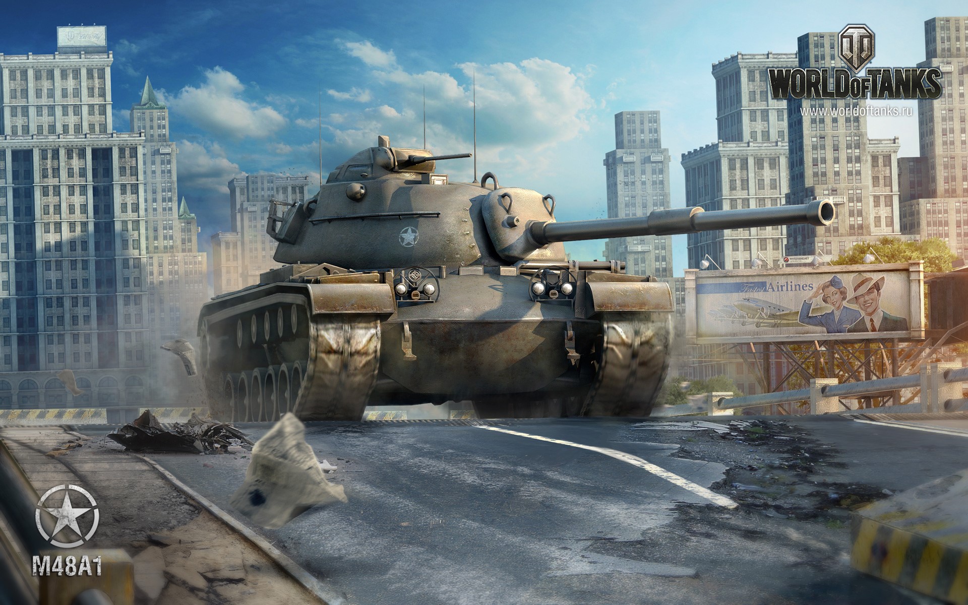M48A1 tank from World of Tanks in a city HD Wallpaper