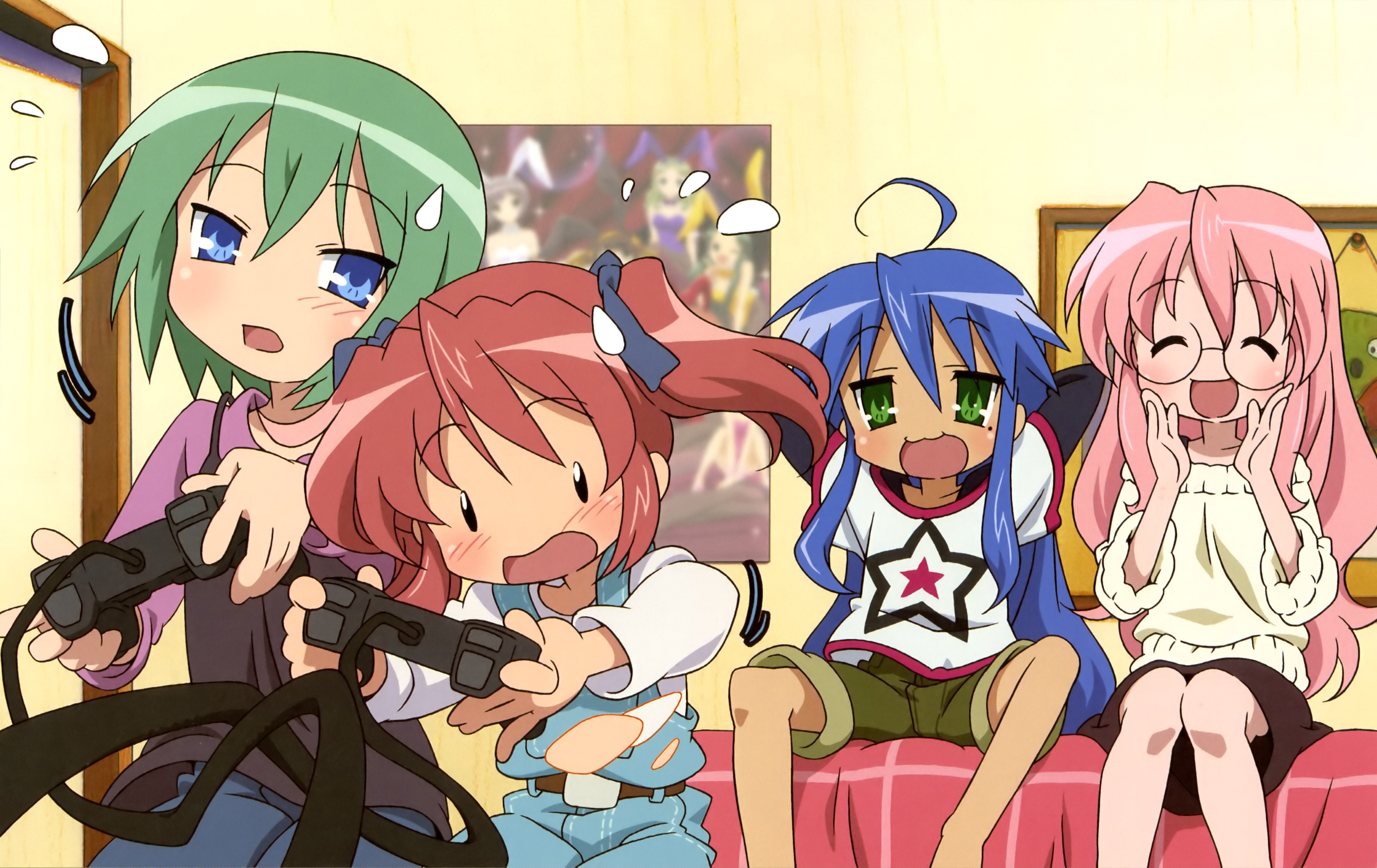 4K Lucky Star Girls Playing Video Games HD Wallpaper
