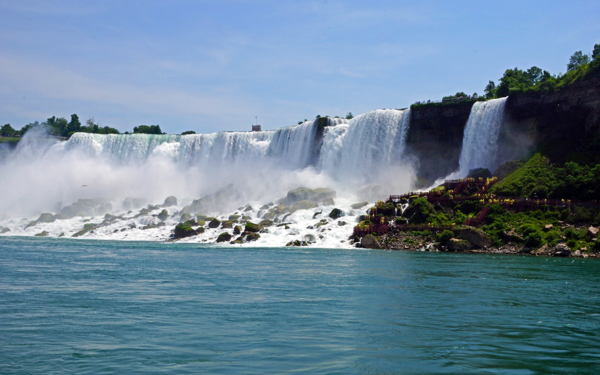 Niagara Falls with a river in the foreground HD Wallpaper