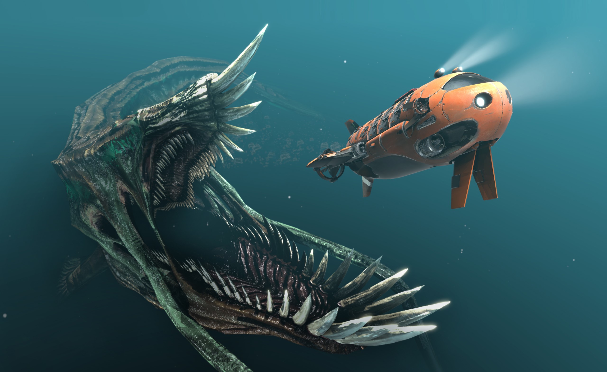 Giant sea monster attacks a submarine HD Wallpaper