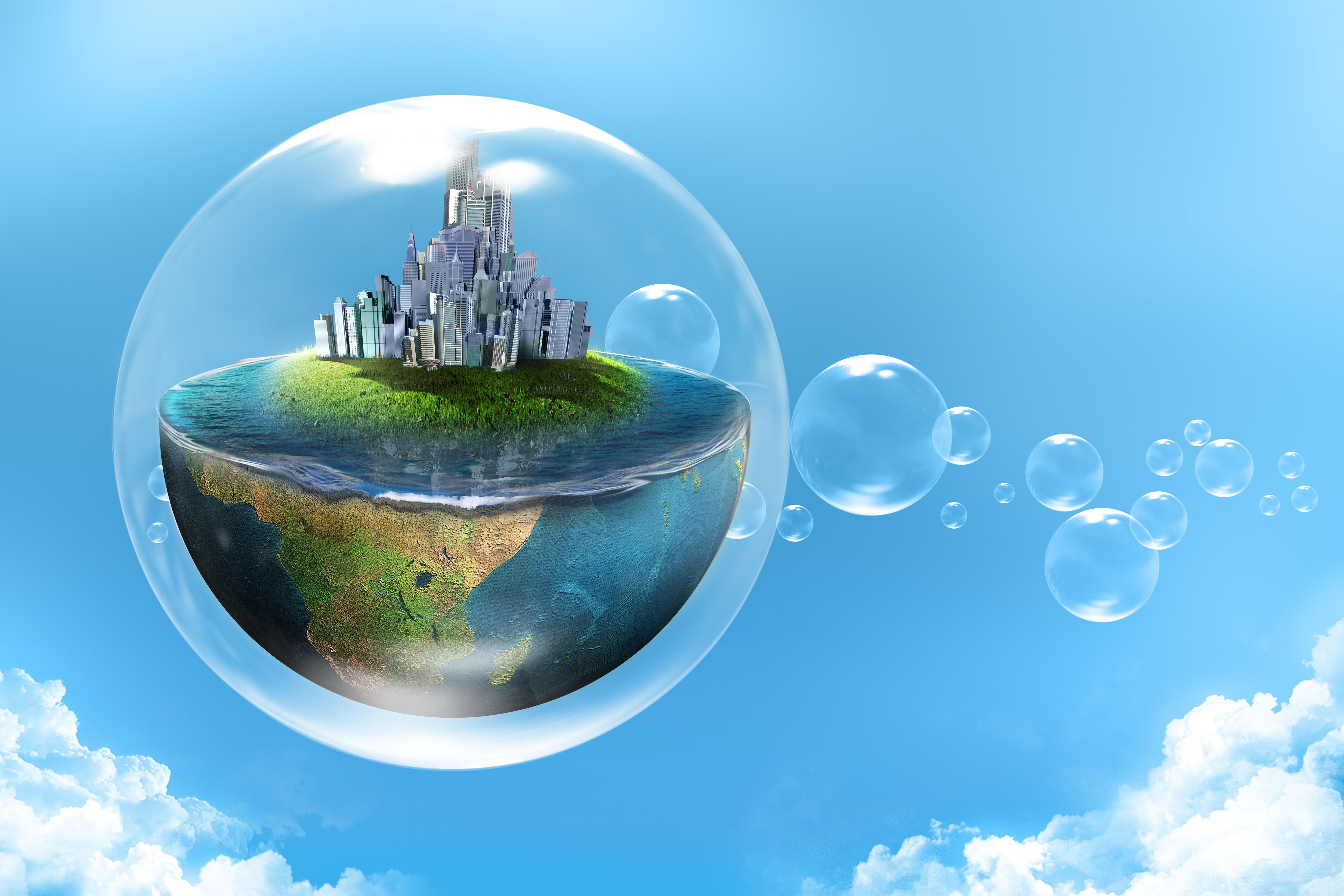 Earth city inside a bubble HD Wallpaper