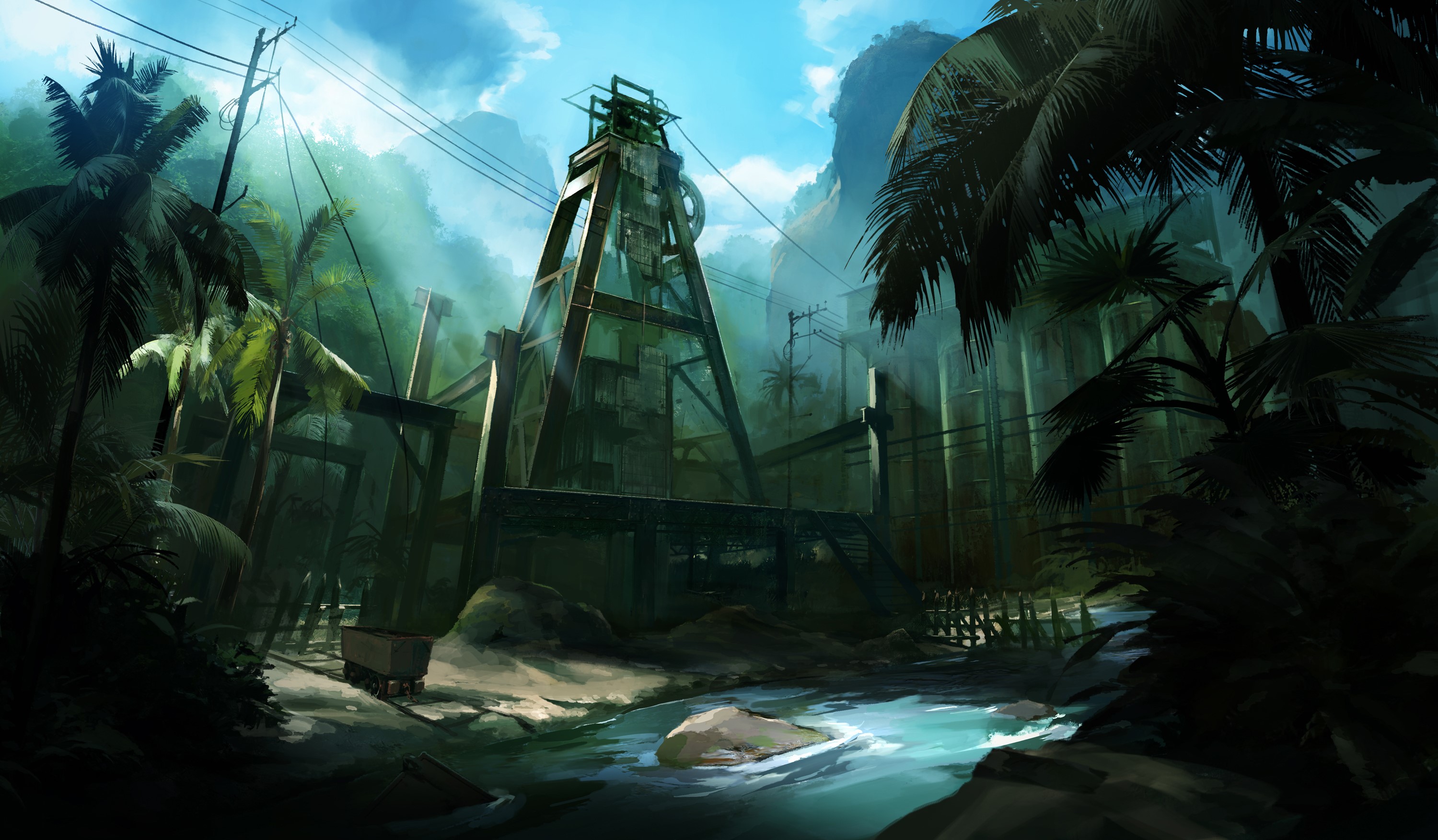 Abandoned mining facility in a jungle HD Wallpaper