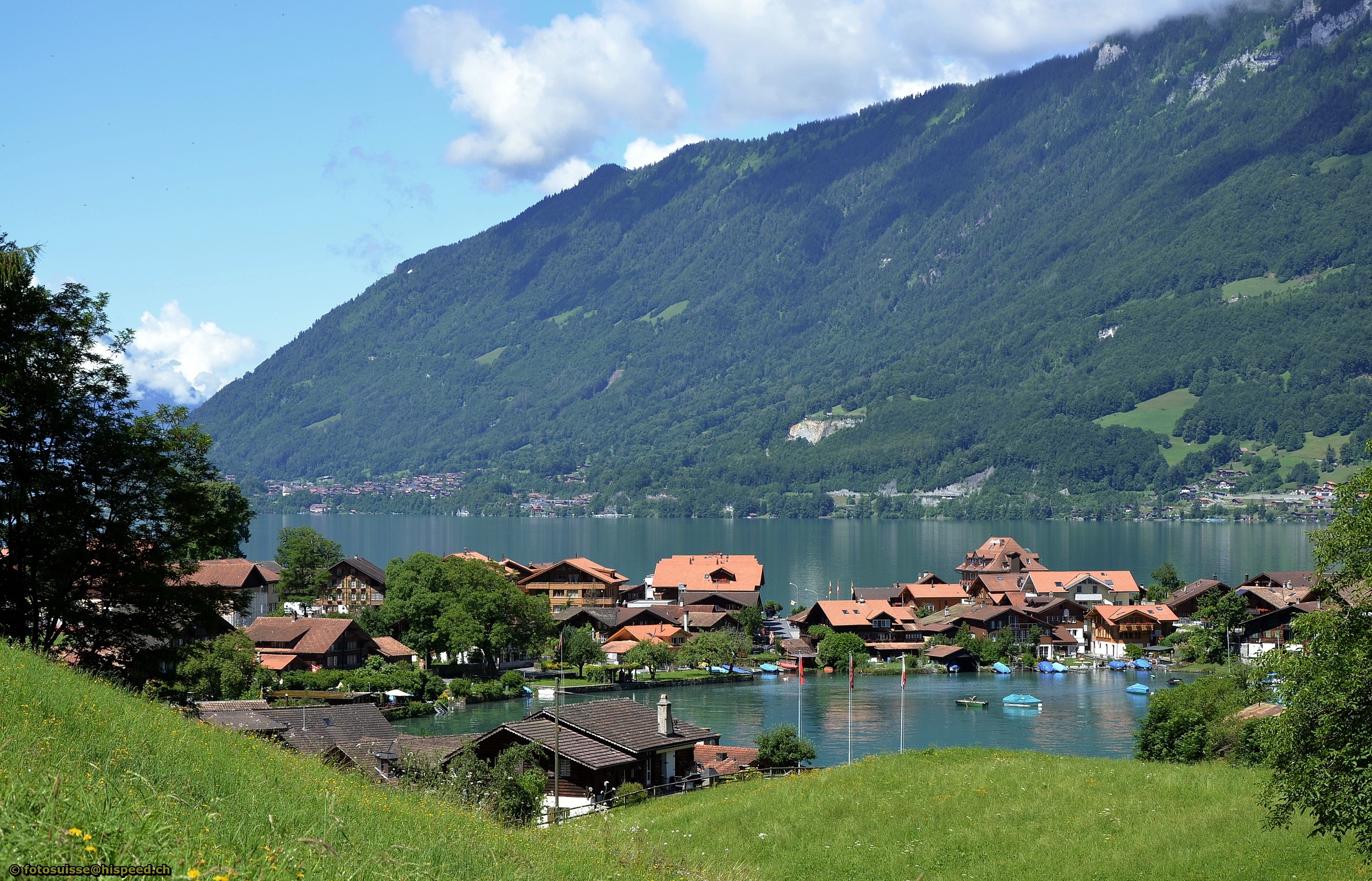 Iseltwald village on Lake Brienz, Switzerland HD Wallpaper