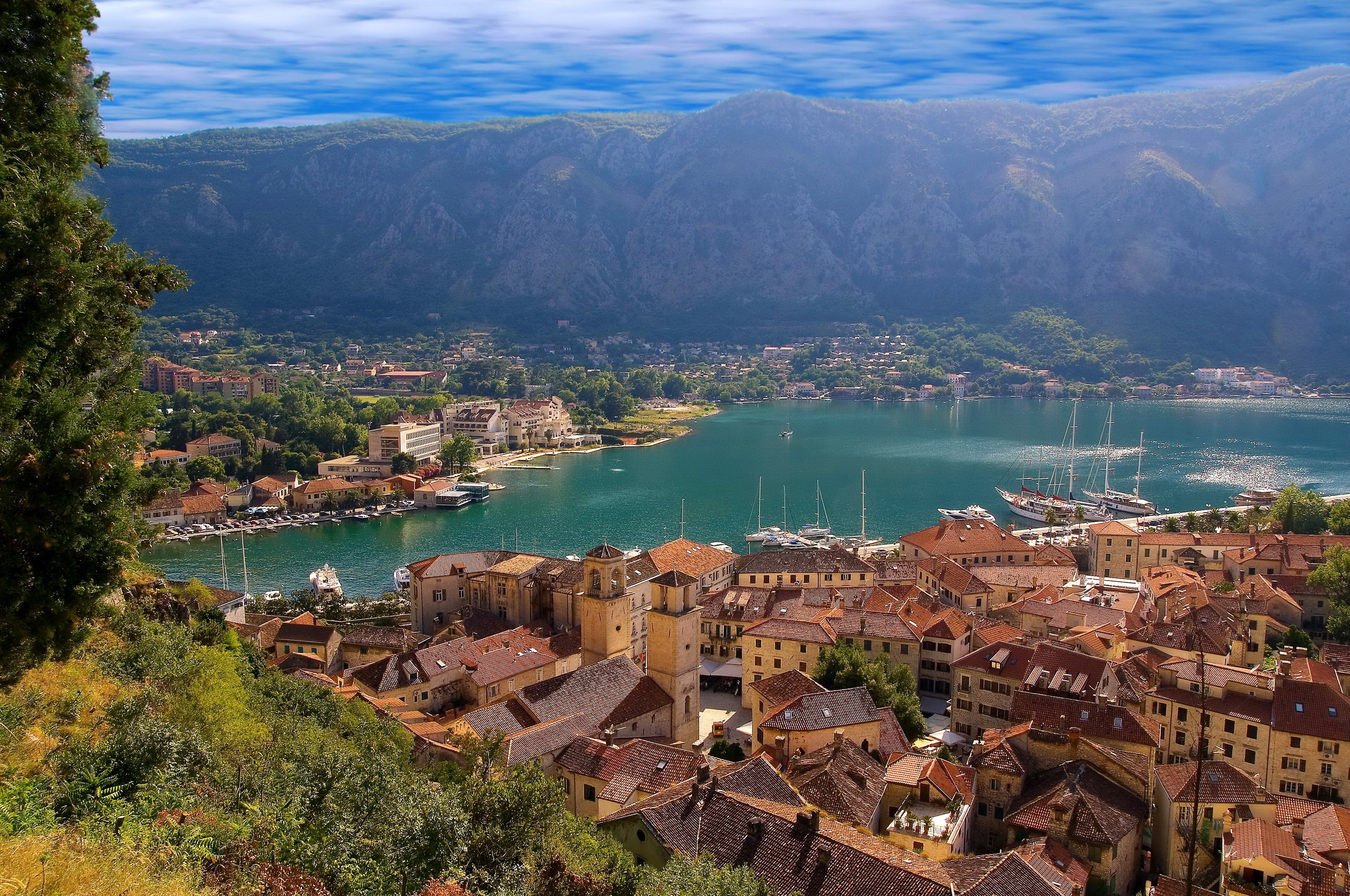 Kotor Bay, Montenegro with Old Town and Mountains HD Wallpaper