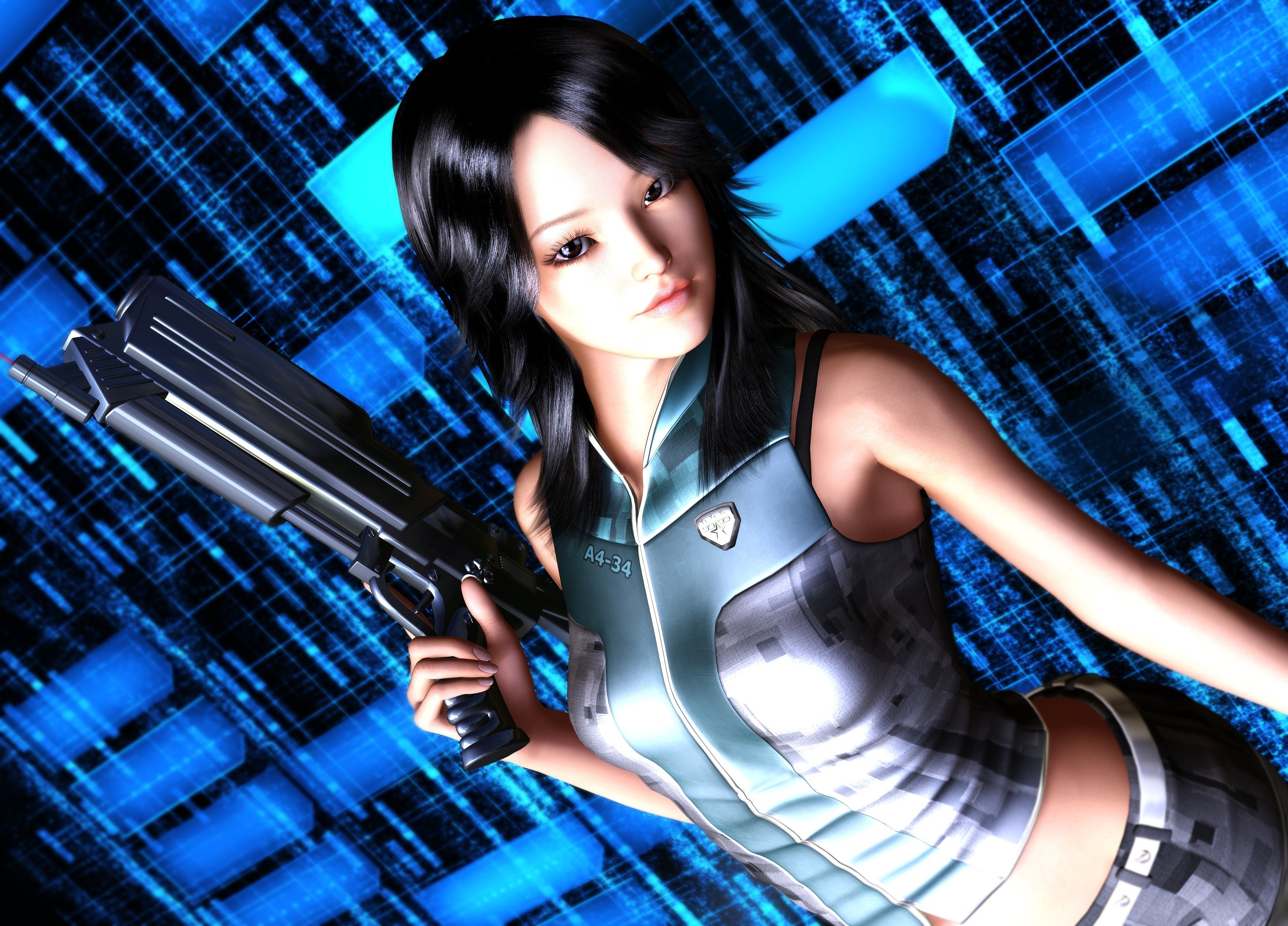 Woman holding a futuristic pistol HD Wallpaper