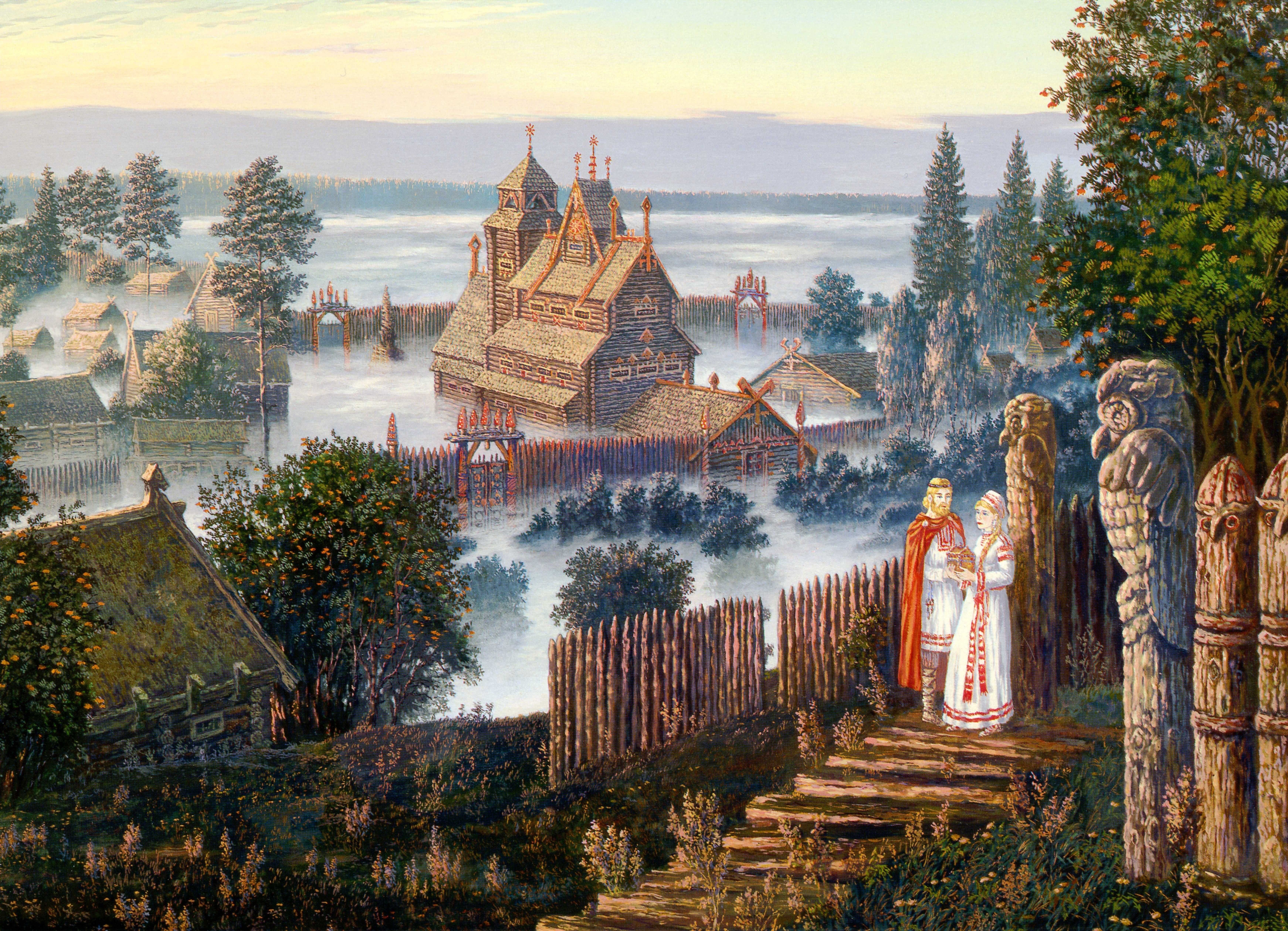 Vsevolod Ivanov 4K Rustic Village Landscape HD Wallpaper