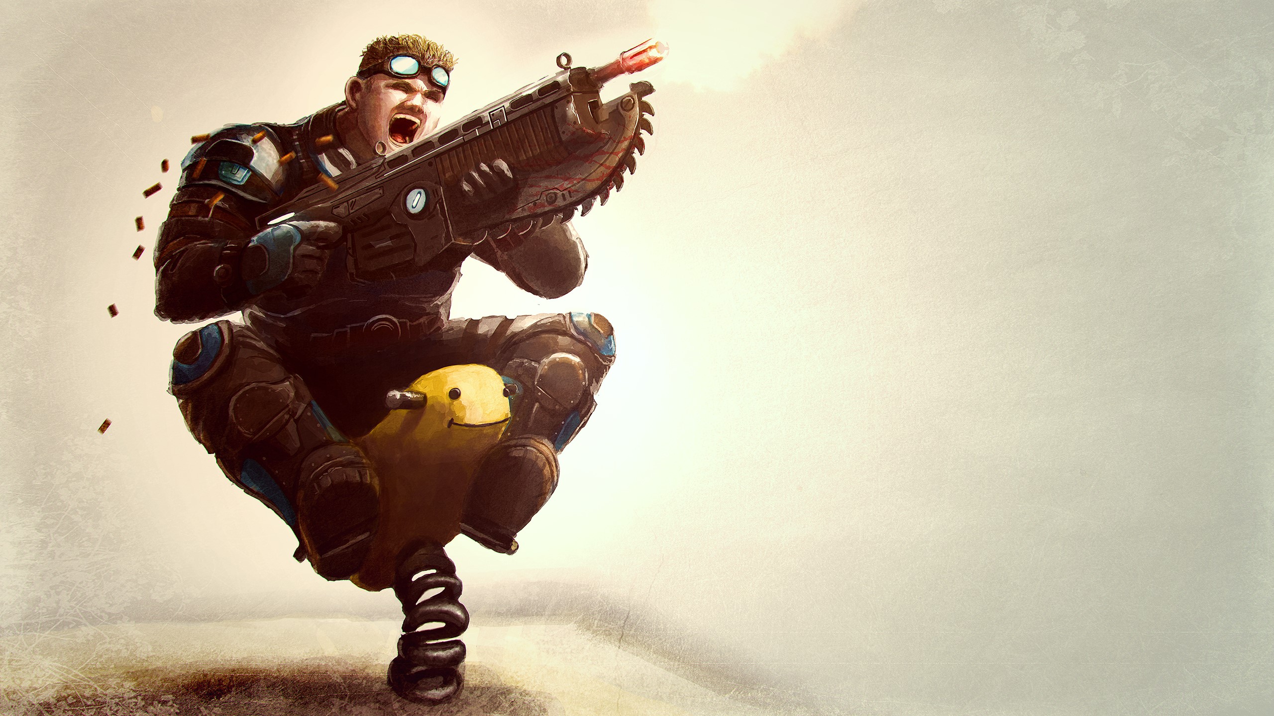 Marcus Fenix from Gears of War riding a toy horse HD Wallpaper