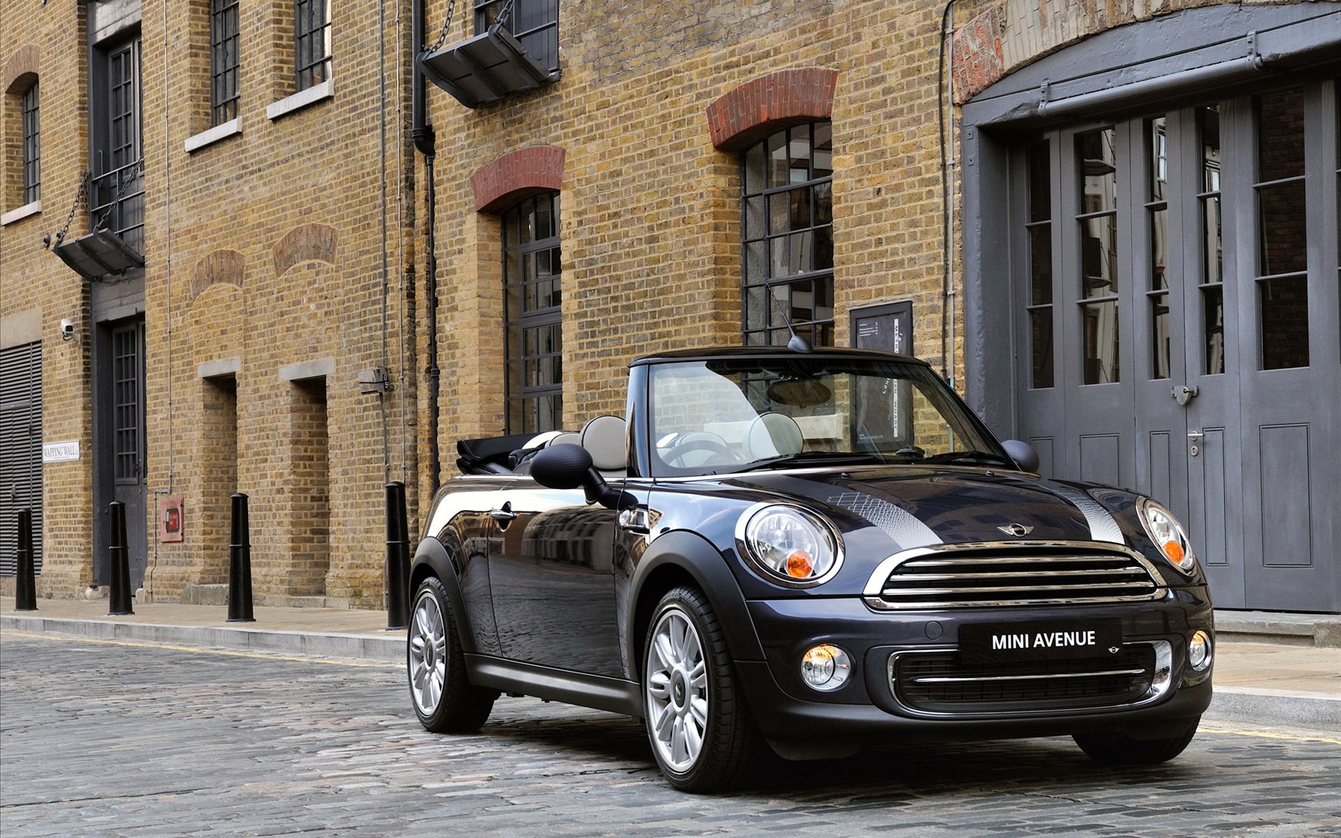 Mini Cooper Convertible on a Cobblestone Street HD Wallpaper