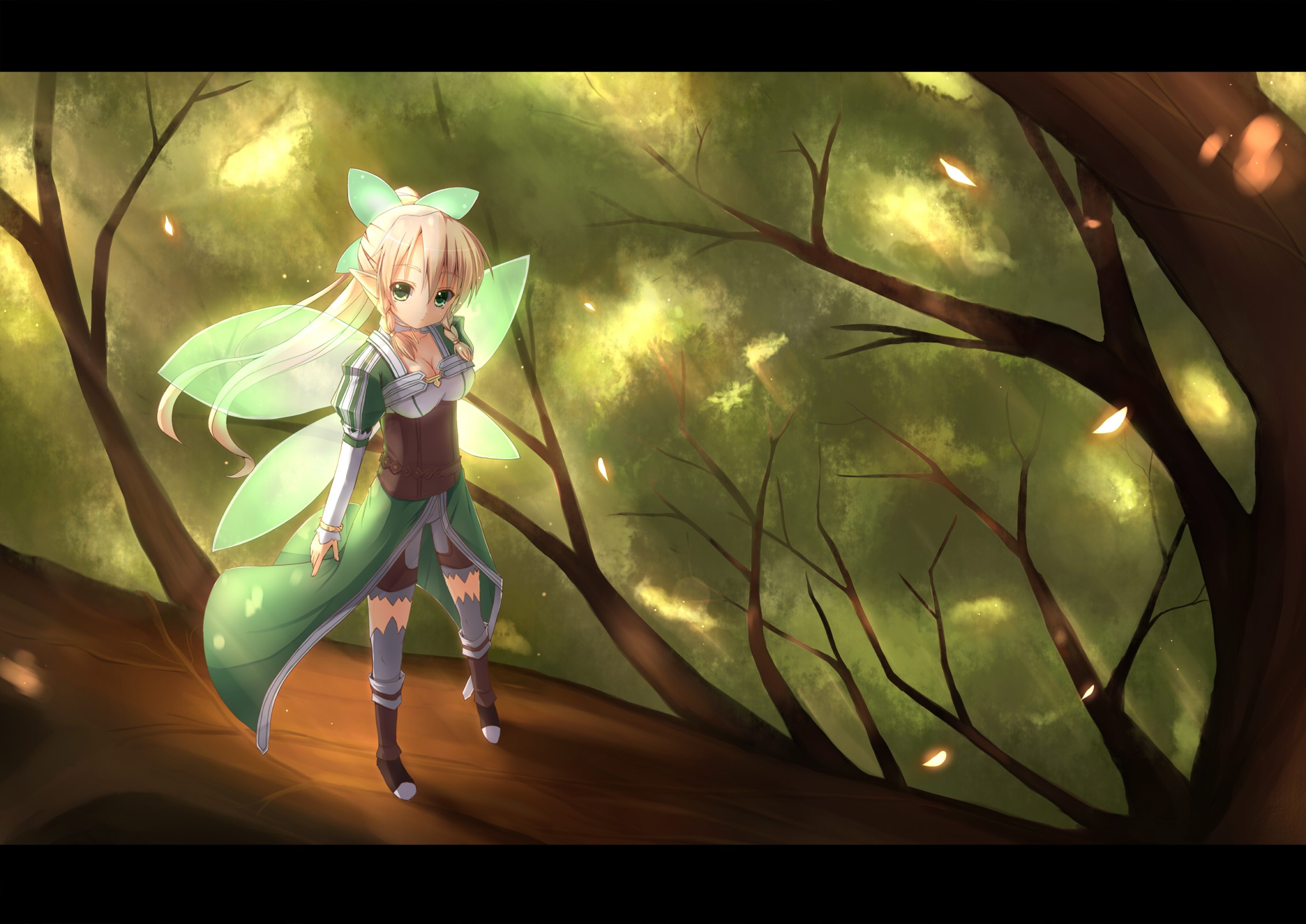 Leafa from Sword Art Online in a forest HD Wallpaper
