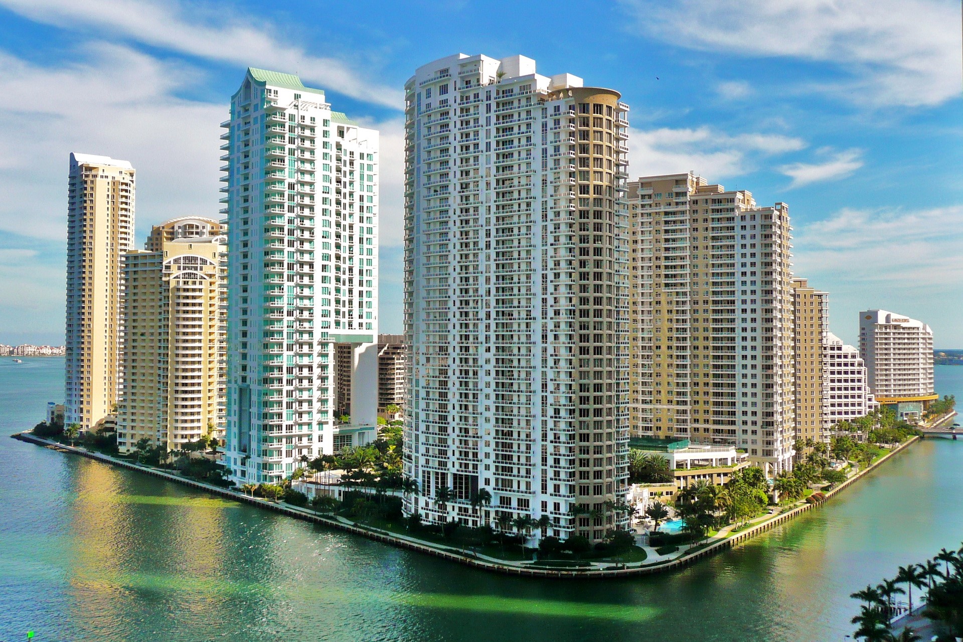 Miami skyscrapers on Brickell Key waterfront HD Wallpaper