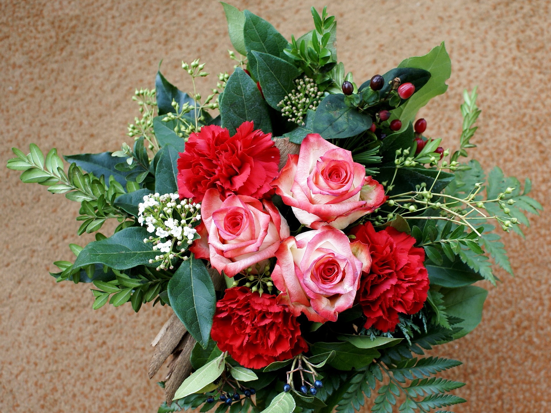 Bouquet of Roses and Carnations HD Wallpaper