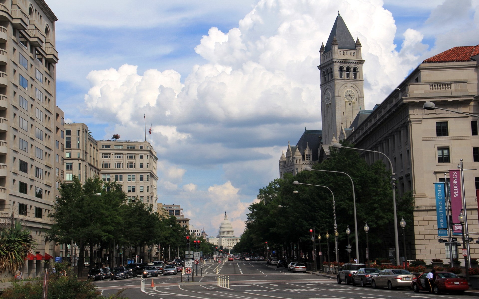 Washington D.C. street view with Capitol Building HD Wallpaper