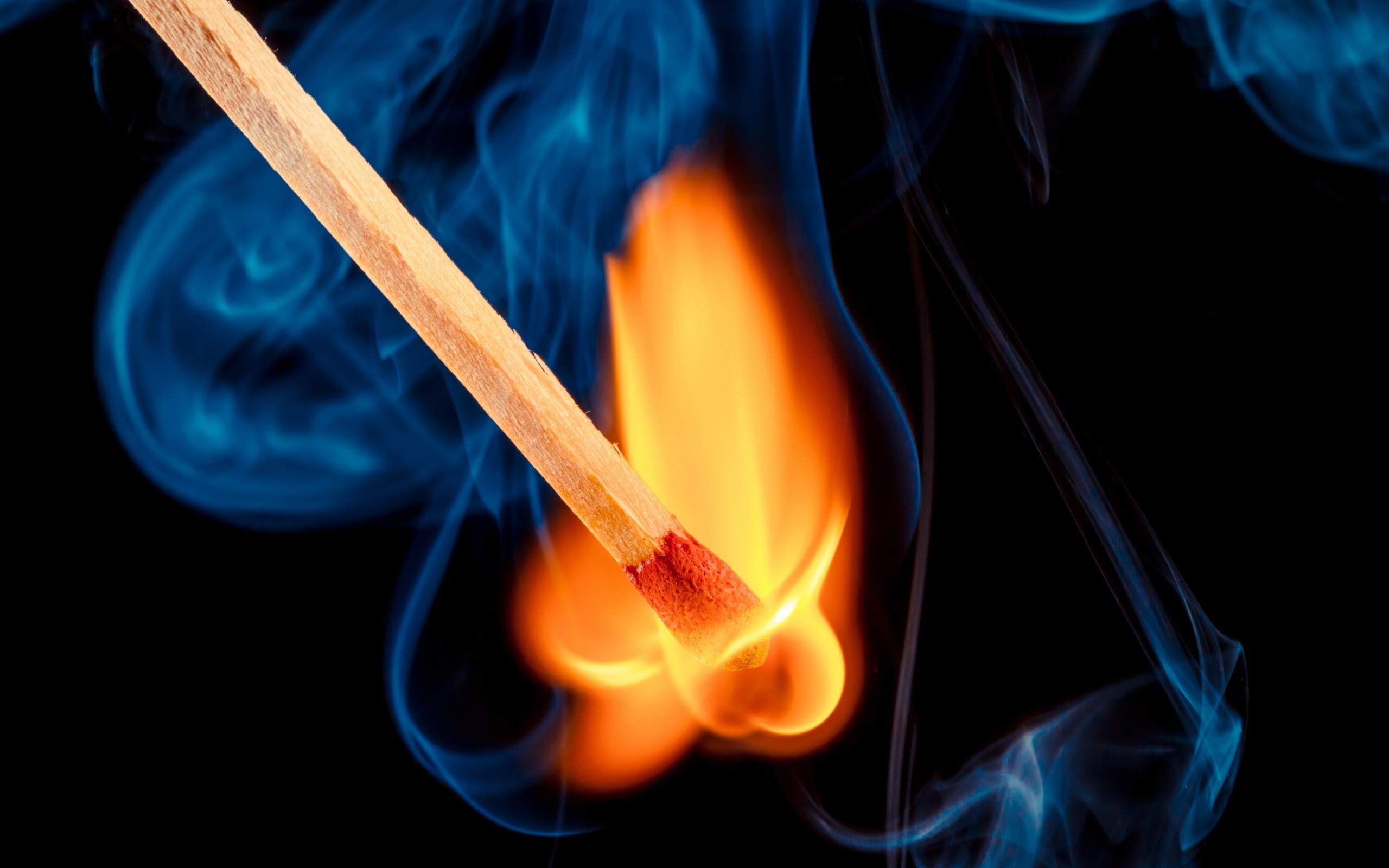 Burning match with blue smoke HD Wallpaper