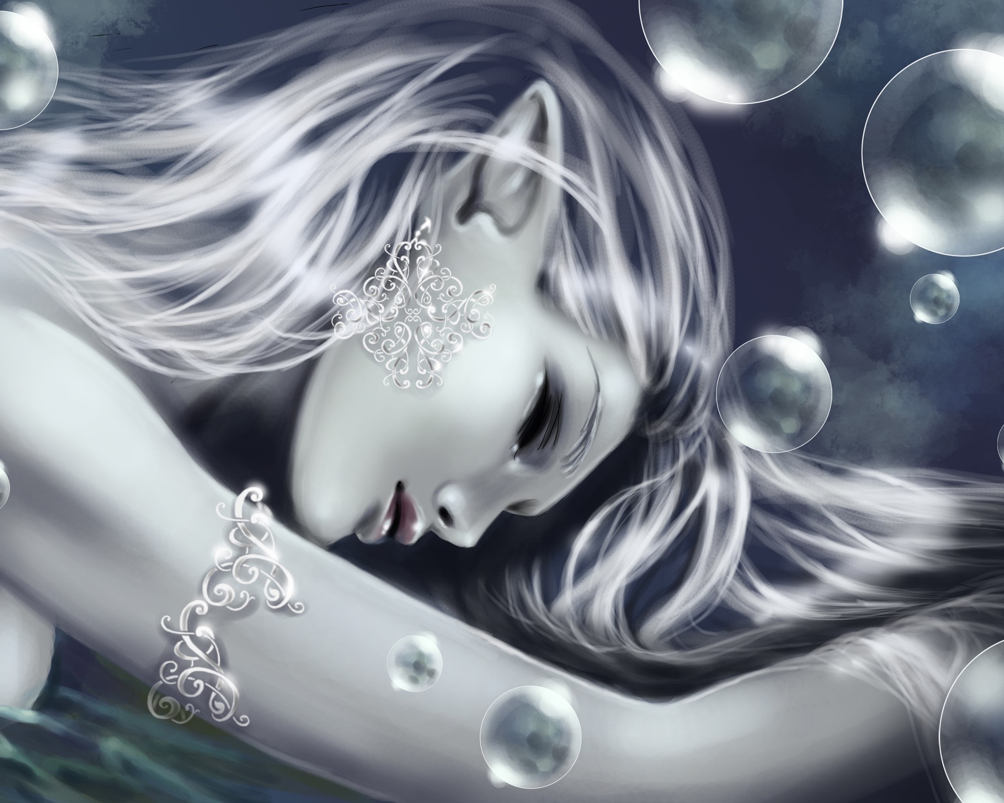 Elf with ornate jewelry and bubbles HD Wallpaper