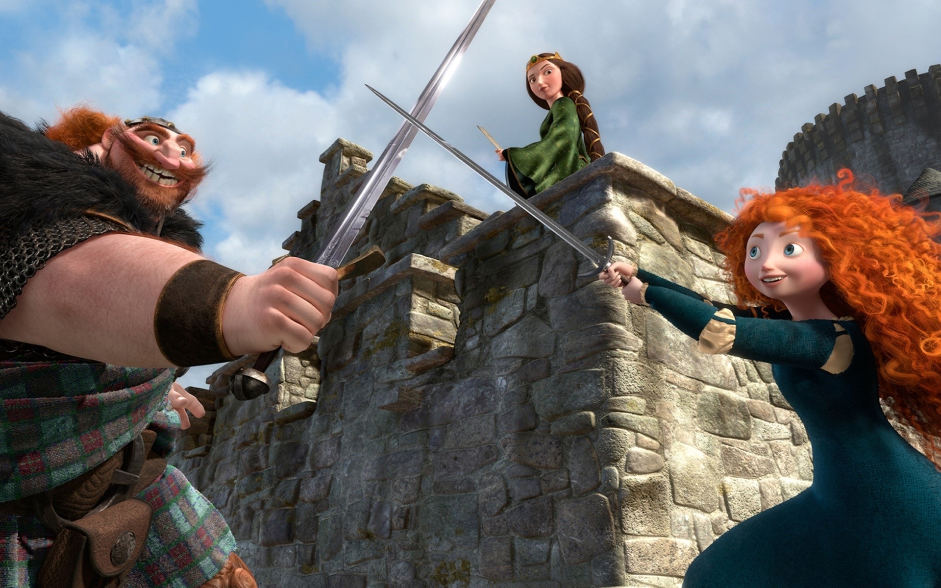 Merida and her father fight with swords HD Wallpaper