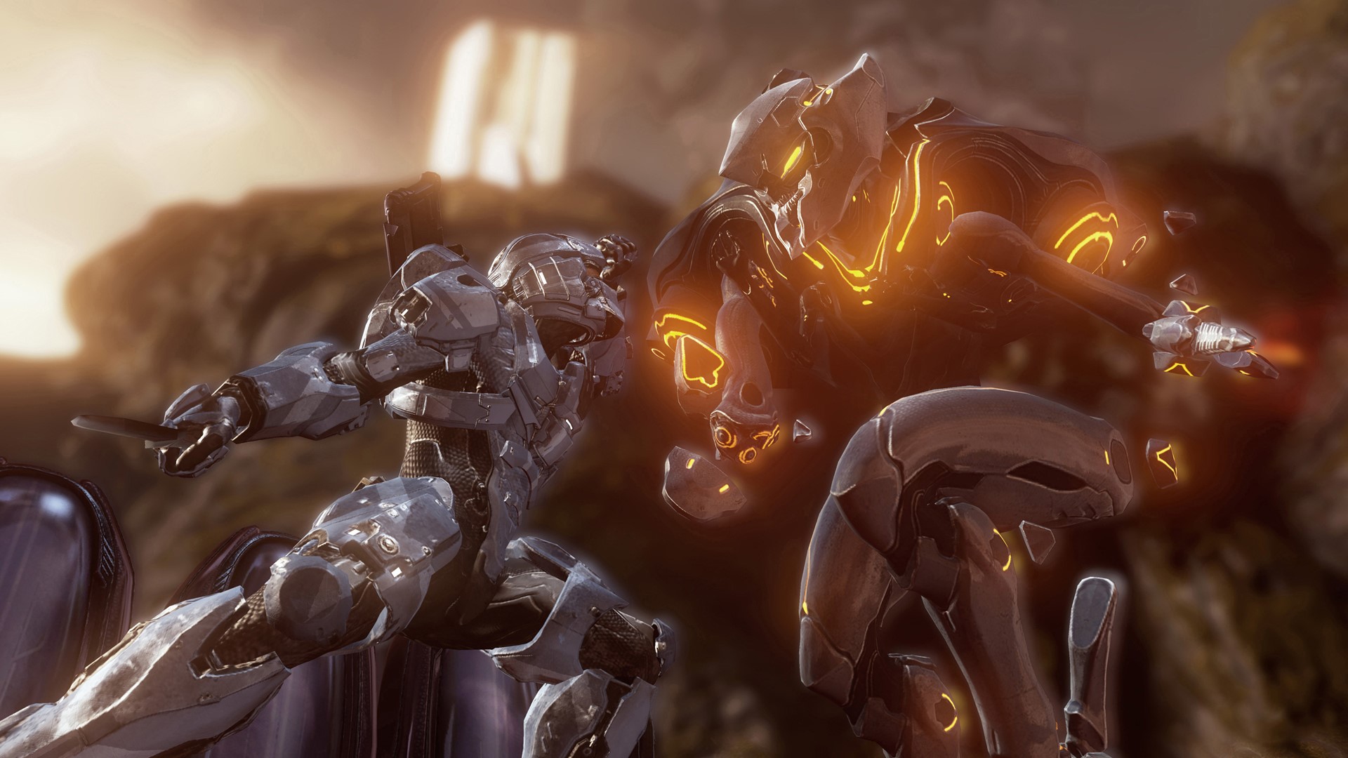 Master Chief fighting Promethean in Halo HD Wallpaper