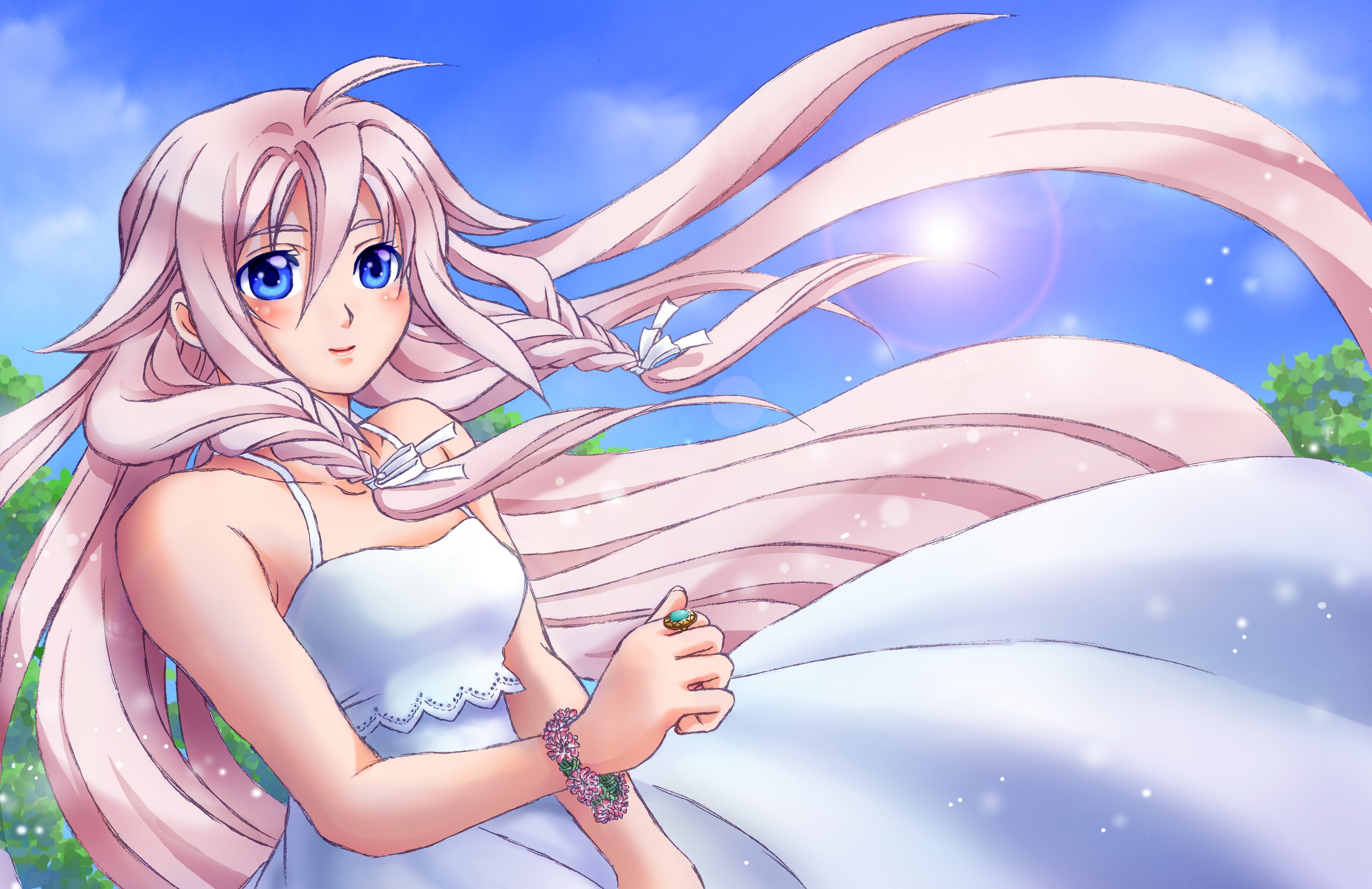 Luka Megurine in a white dress HD Wallpaper
