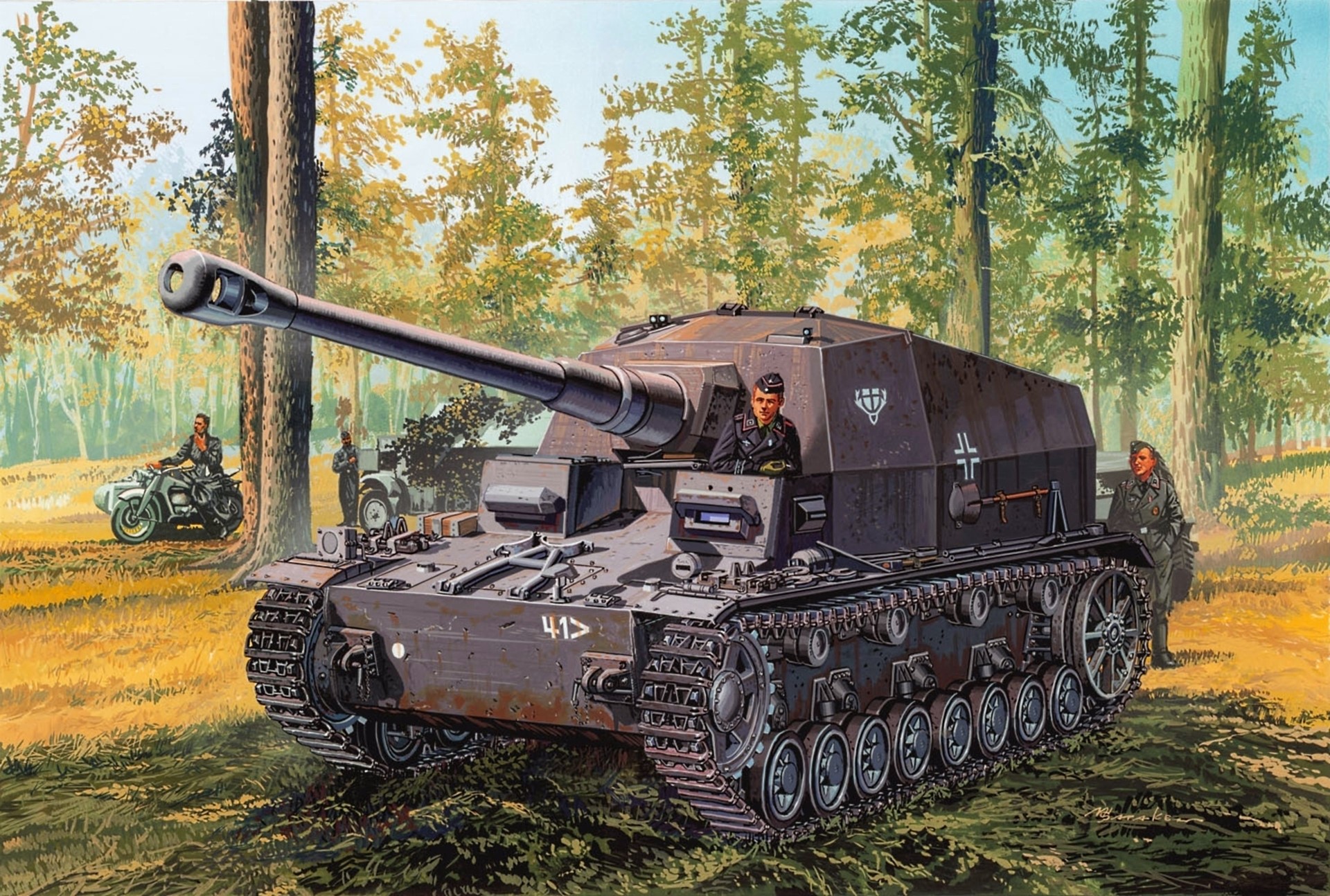German Sturmgeschütz III assault gun in a forest HD Wallpaper